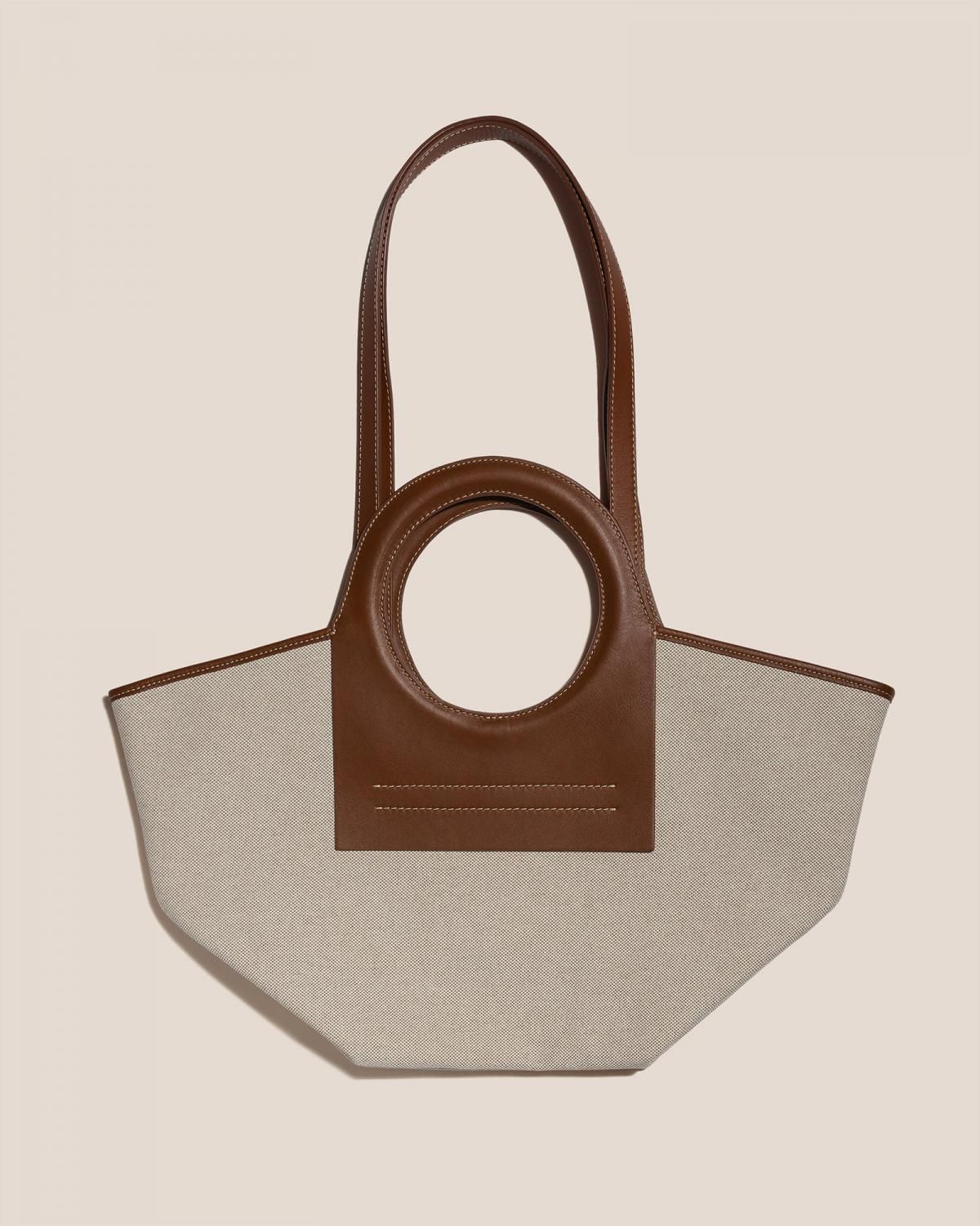 헤레우 CALA S 가죽 트림 캔버스 토트백 7697104863448 BEIGE/CHESTNUT - 상세 이미지 3