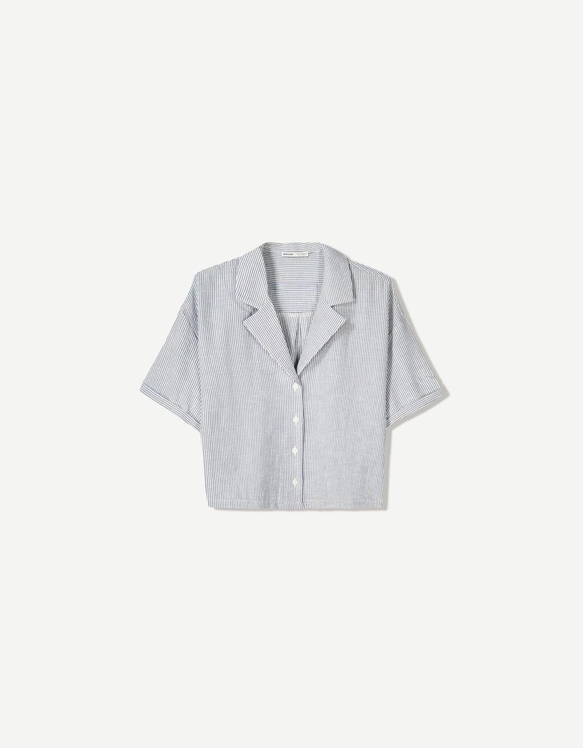 버쉬카 내추럴 텍스처 크롭 반팔 셔츠 1152/335 NAVY - 상품 이미지