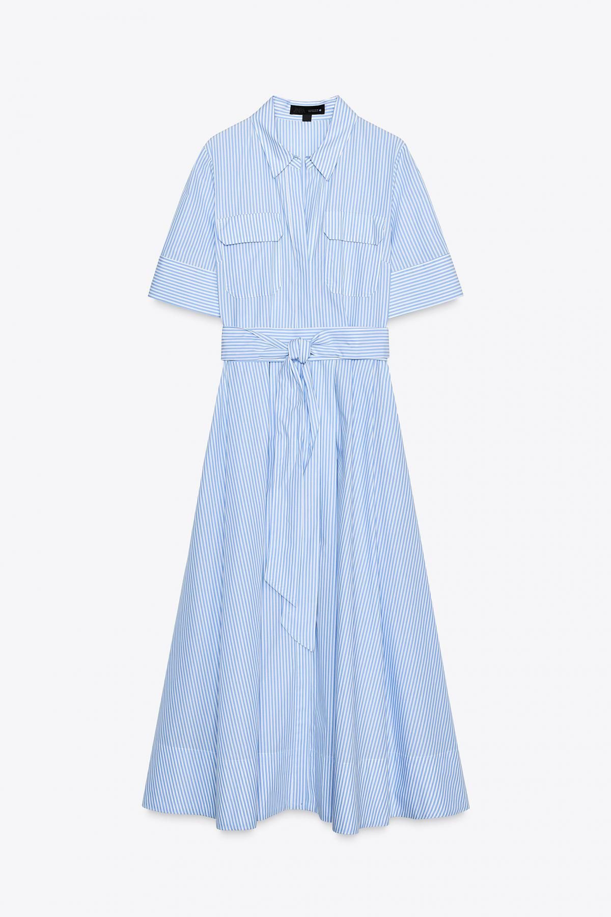 자라 코튼 포플린 벨티드 셔츠 롱 원피스 2640/596 STRIPED - 메인 이미지