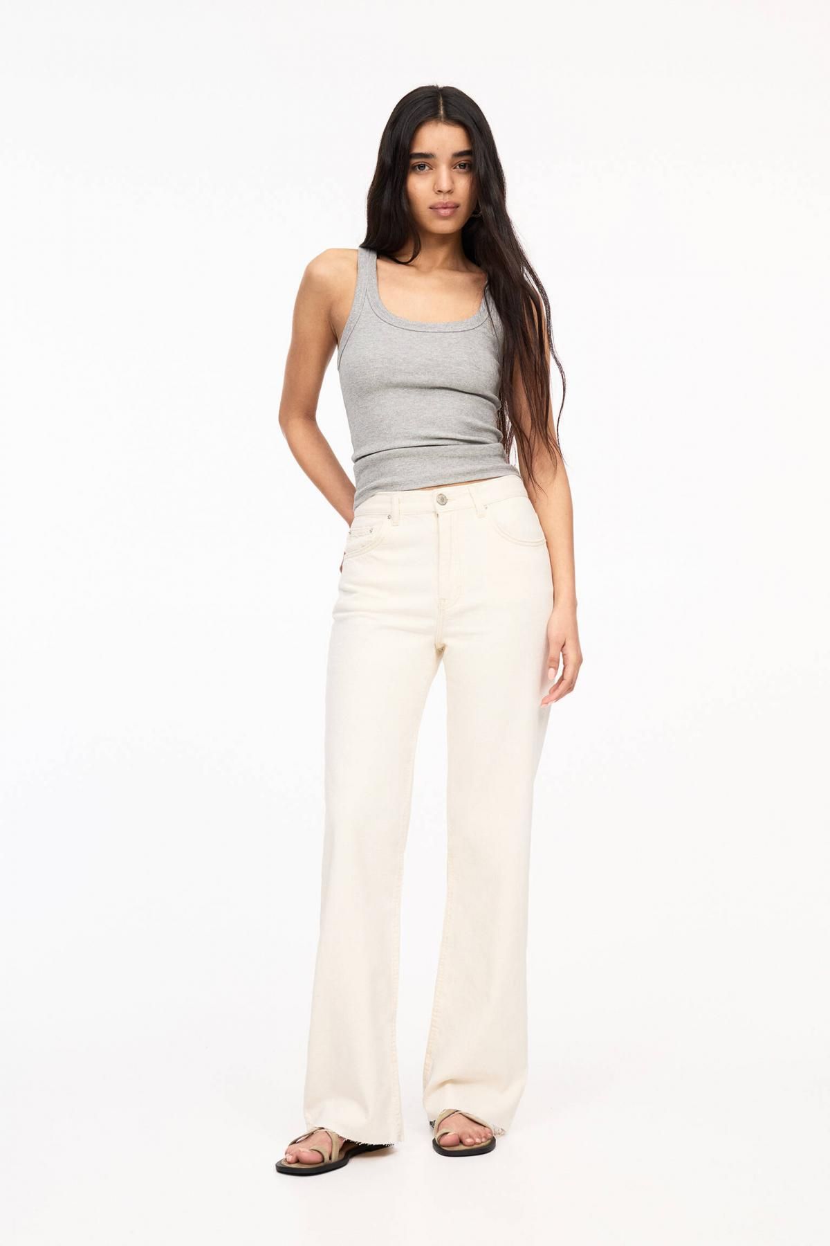 풀앤베어 하이웨이스트 스트레이트핏 데님 팬츠 3687/300 OFF WHITE - 상세 이미지 3