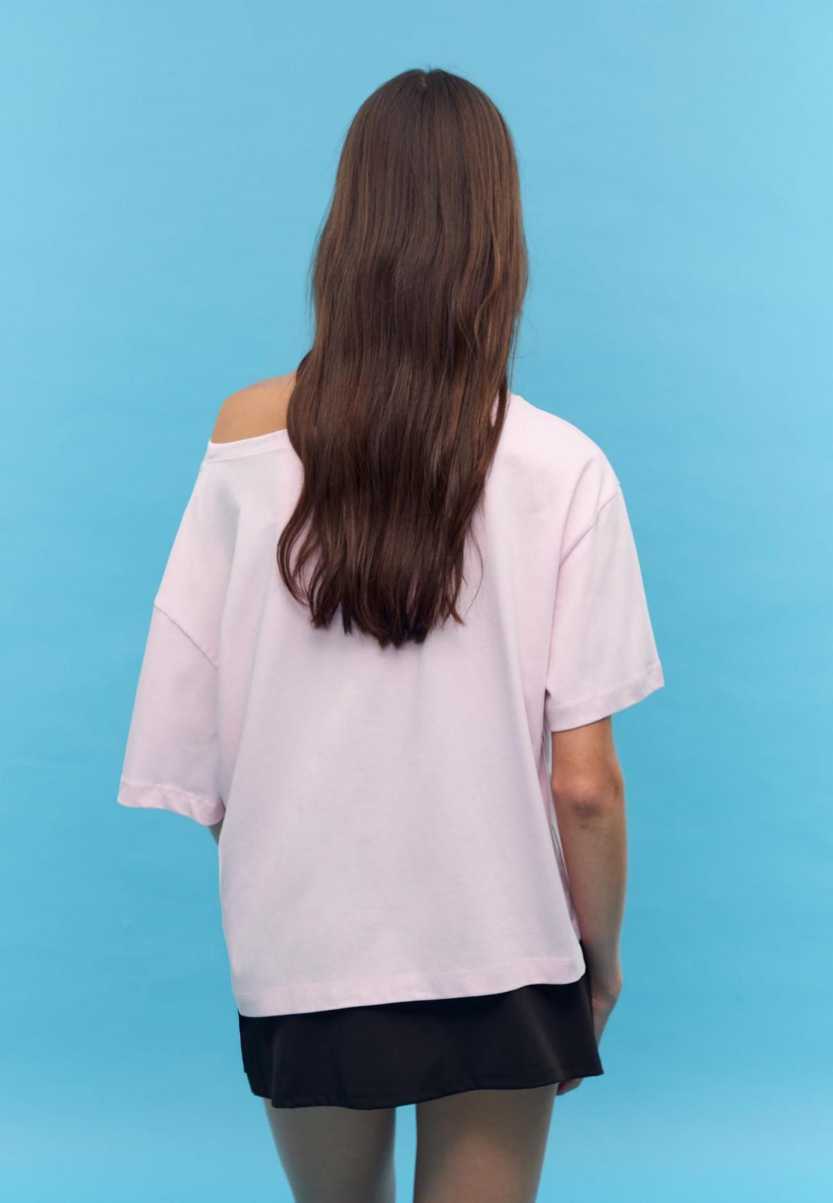 스트라디바리우스 오버핏 프린트 보트넥 반팔 티셔츠 8704/627 PASTEL PINK - 상세 이미지 2