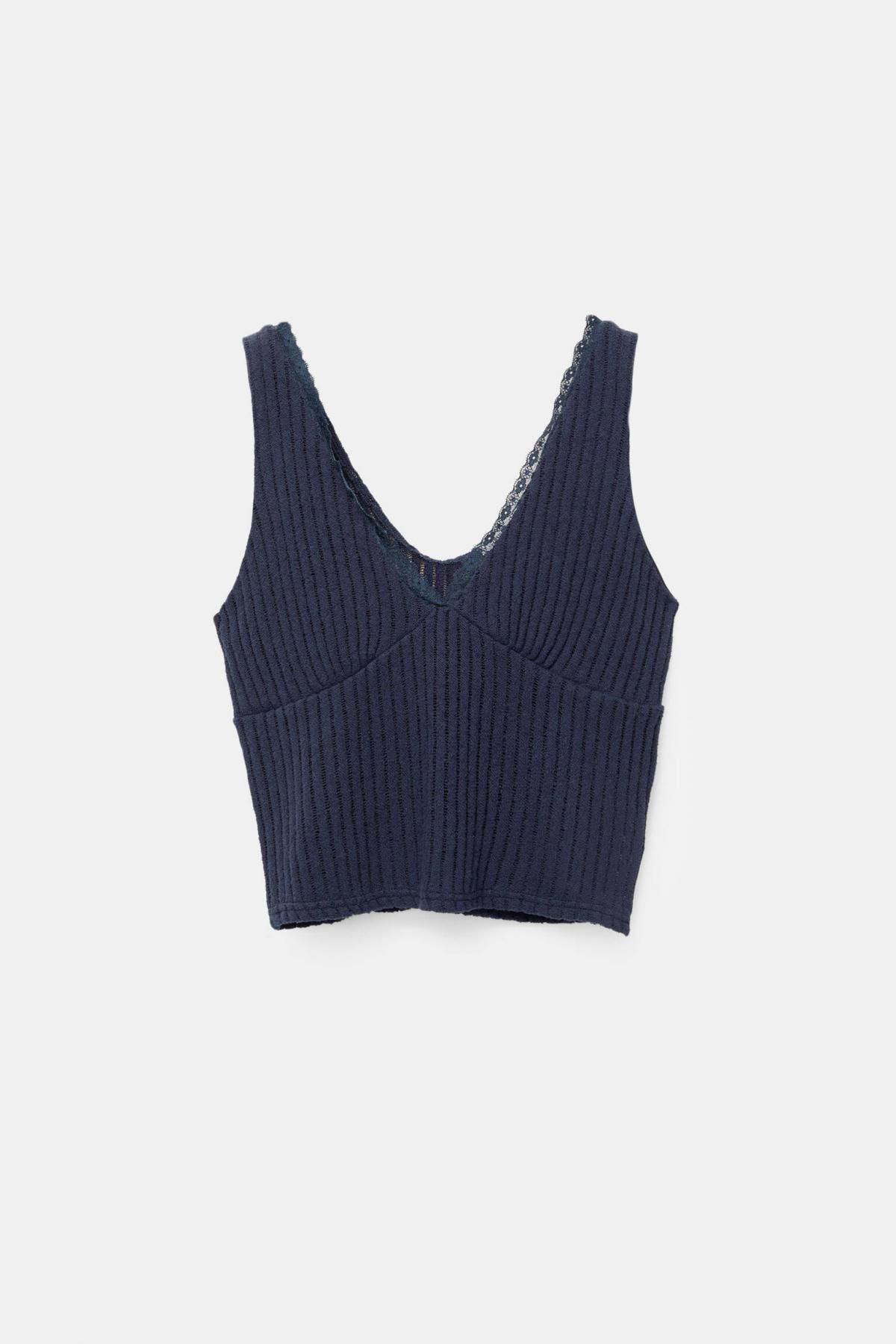 풀앤베어 브이넥 레이스 니트 민소매 탑 7150/399 NAVY - 상품 이미지