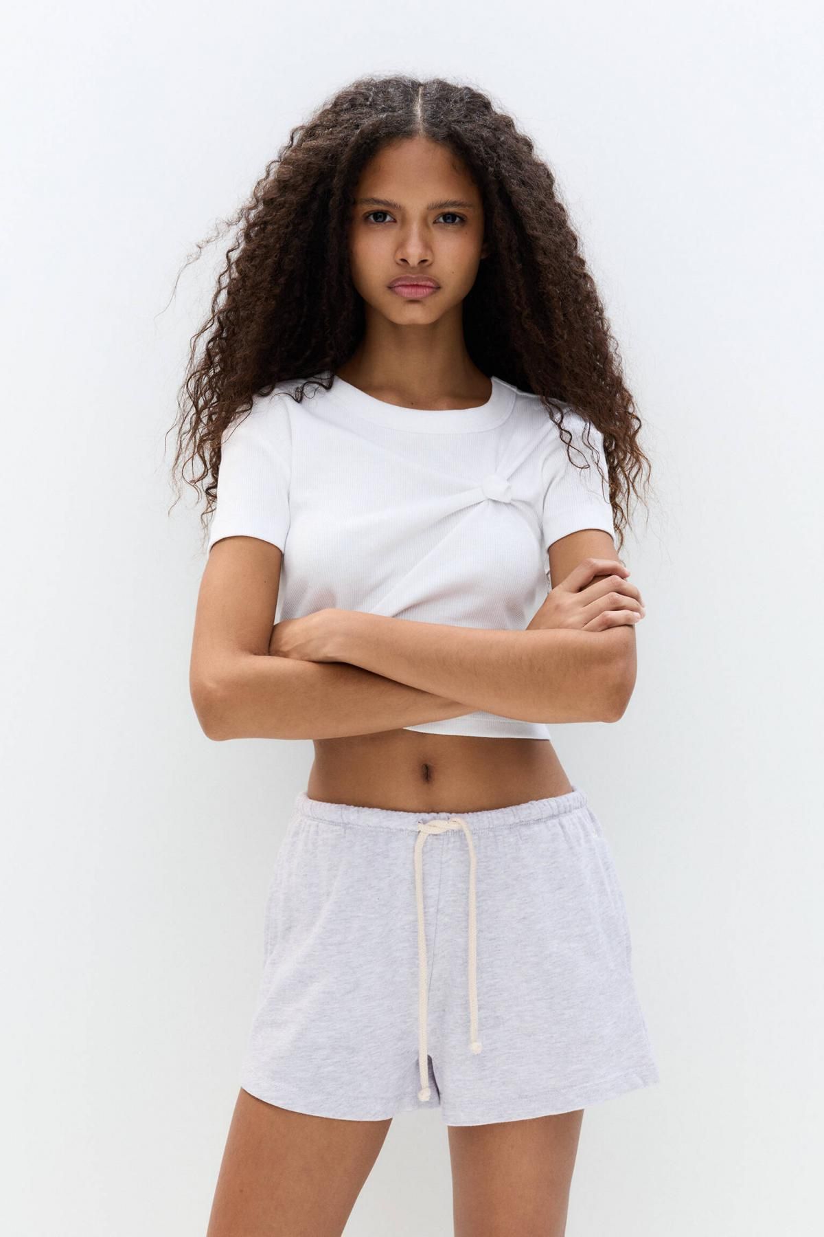 풀앤베어 조거 코튼 트레이닝 반바지 스트링 3696/301 PALE MARL - 상세 이미지 3