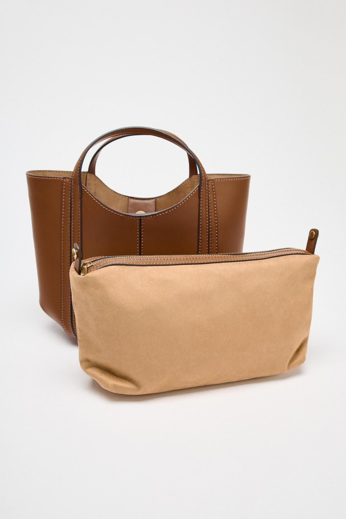 자라 미니멀 스티치 토트백 브라운 6332/510 DARK TAN - 상세 이미지 4