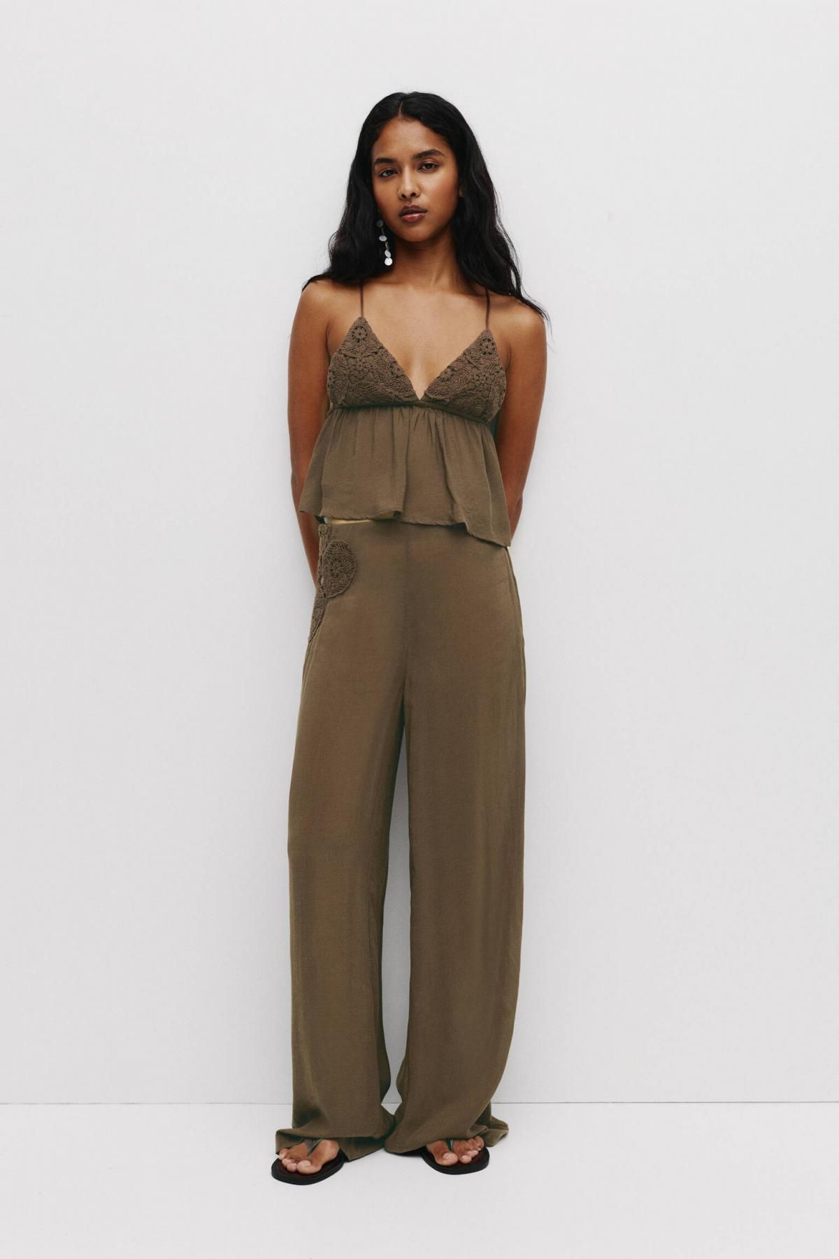 풀앤베어 크로셰 자수 보헤미안 와이드 팬츠 7675/308 BROWN - 상세 이미지 4