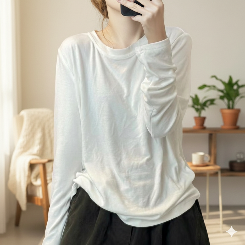 라운드넥티셔츠 봄 가을 간절기 이너티 여성 스판 쭉티 9238 - 상세 이미지 2