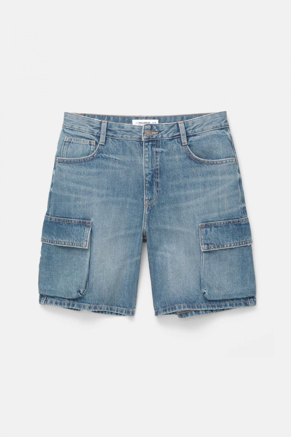 풀앤베어 트렌디 데님 카고 버뮤다 반바지 7698/200 MEDIUM BLUE - 상품 이미지