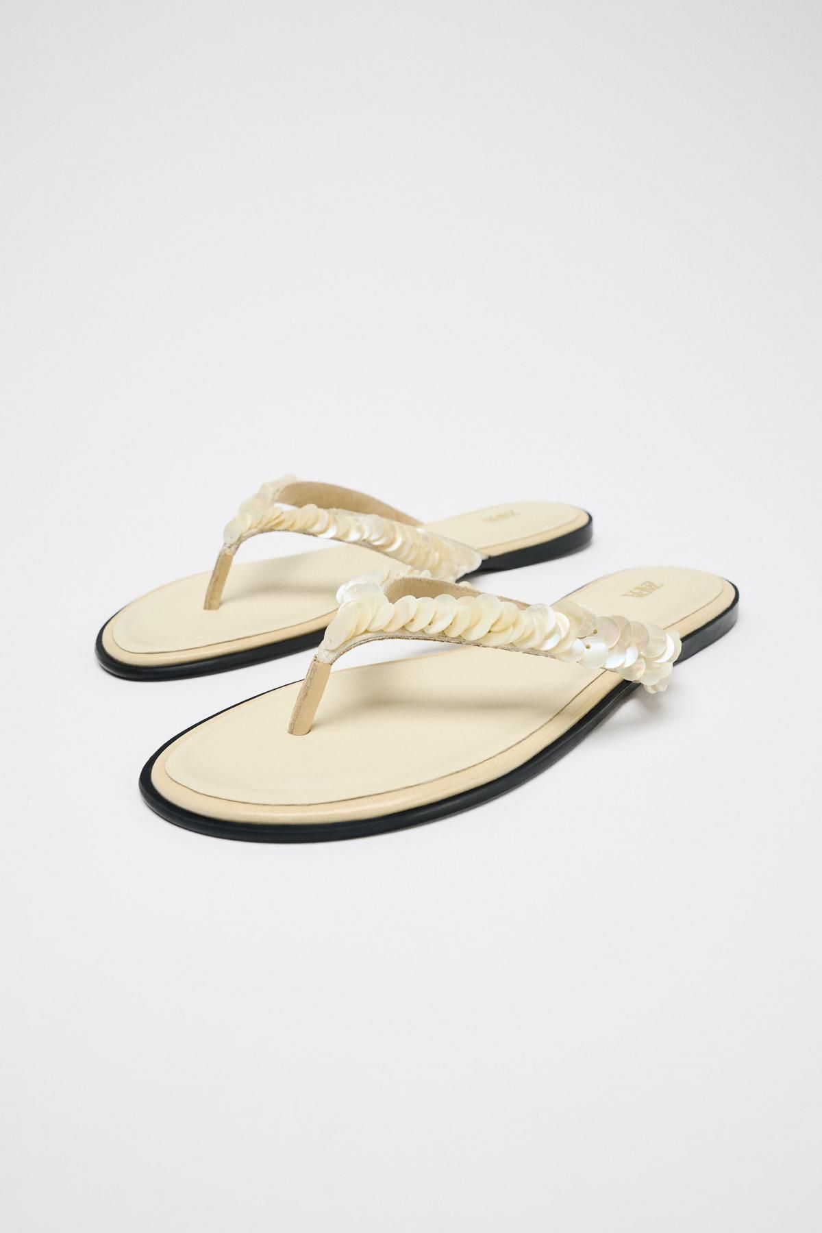 자라 비즈 스트랩 플랫 샌들 1613/610 BEIGE - 상세 이미지 3