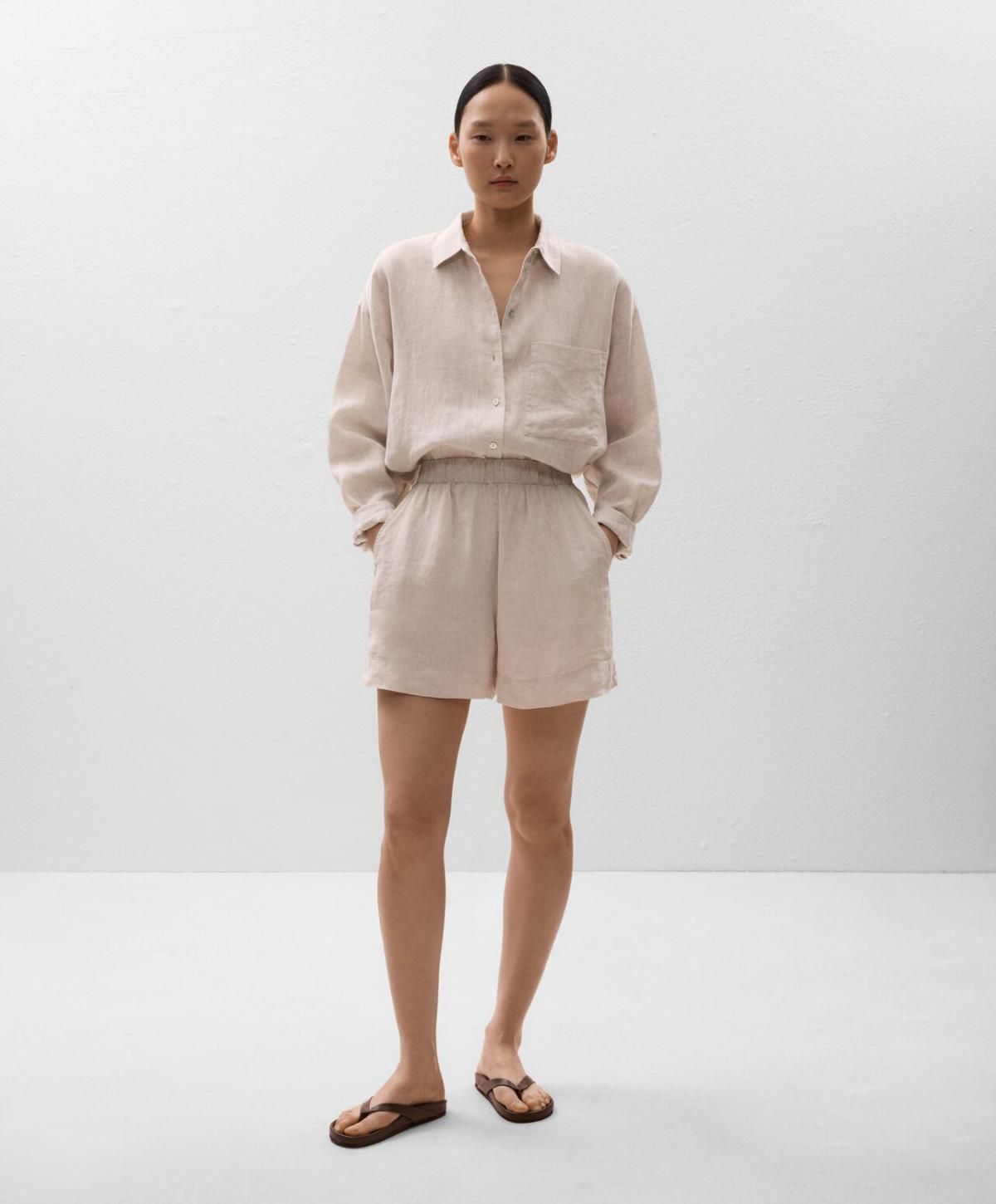 오이쇼 린넨 내추럴 베이지 버뮤다 반바지 3342/874 SANDMELANGE - 상세 이미지 3