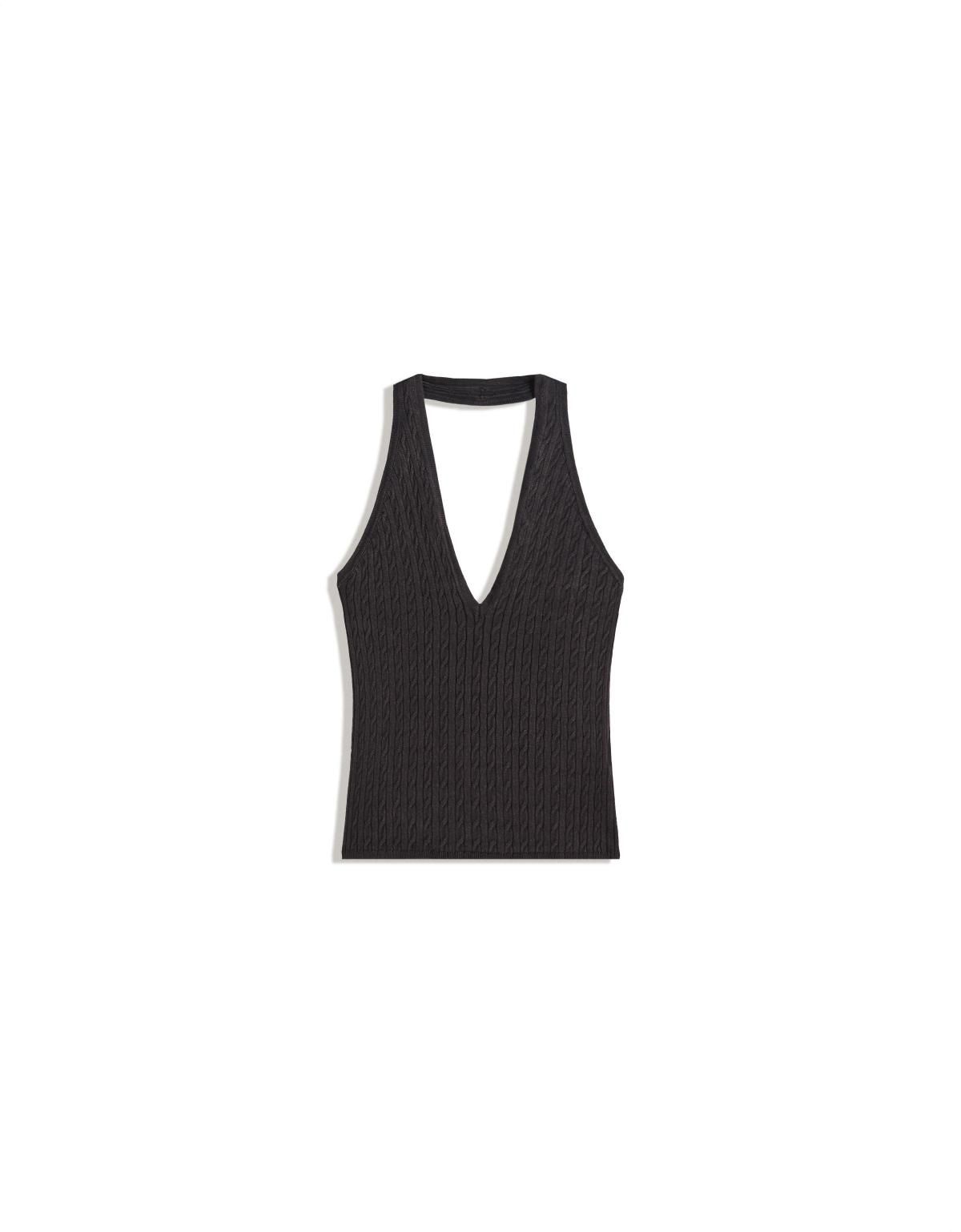 버쉬카 슬림핏 케이블 니트 홀터넥 민소매 탑 8749/623 BLACK - 메인 이미지