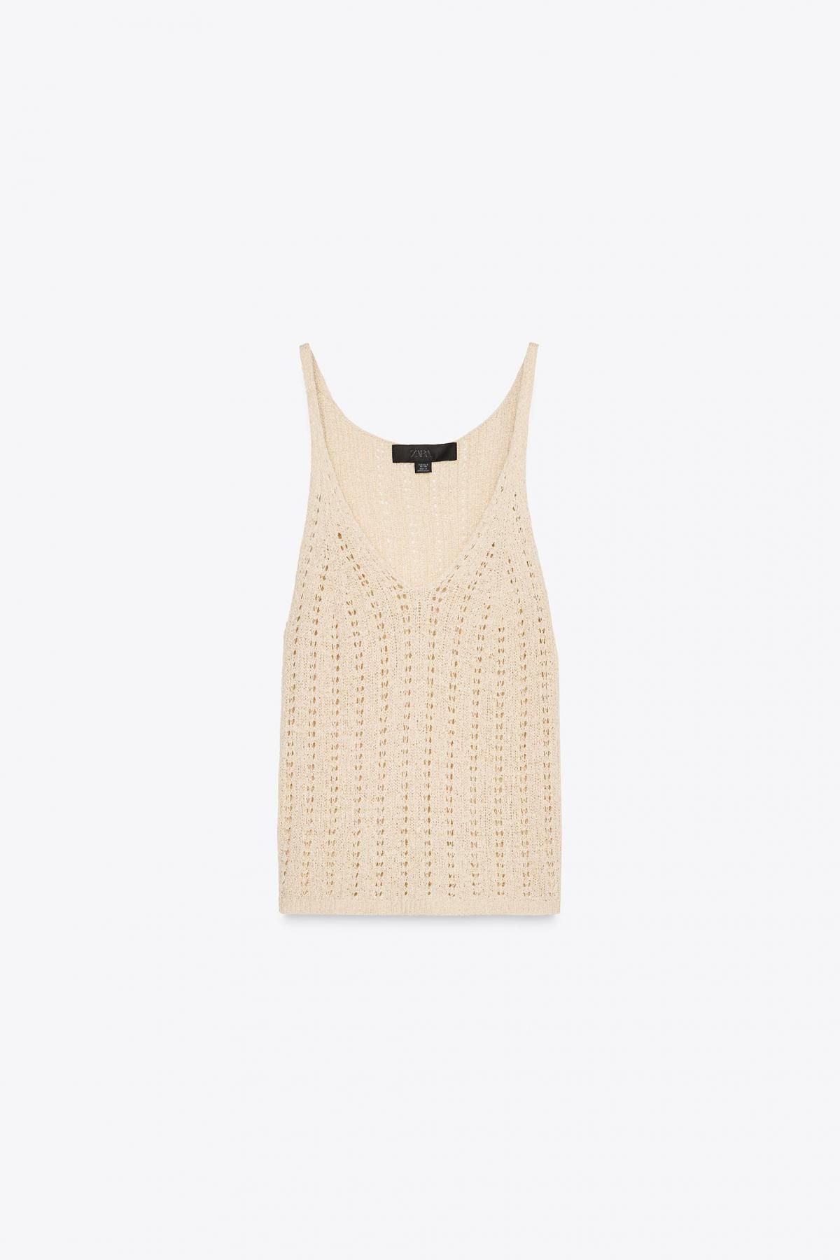 자라 트렌디 포인텔 니트 브이넥 민소매 탑 3519/040 LIGHT BEIGE - 메인 이미지