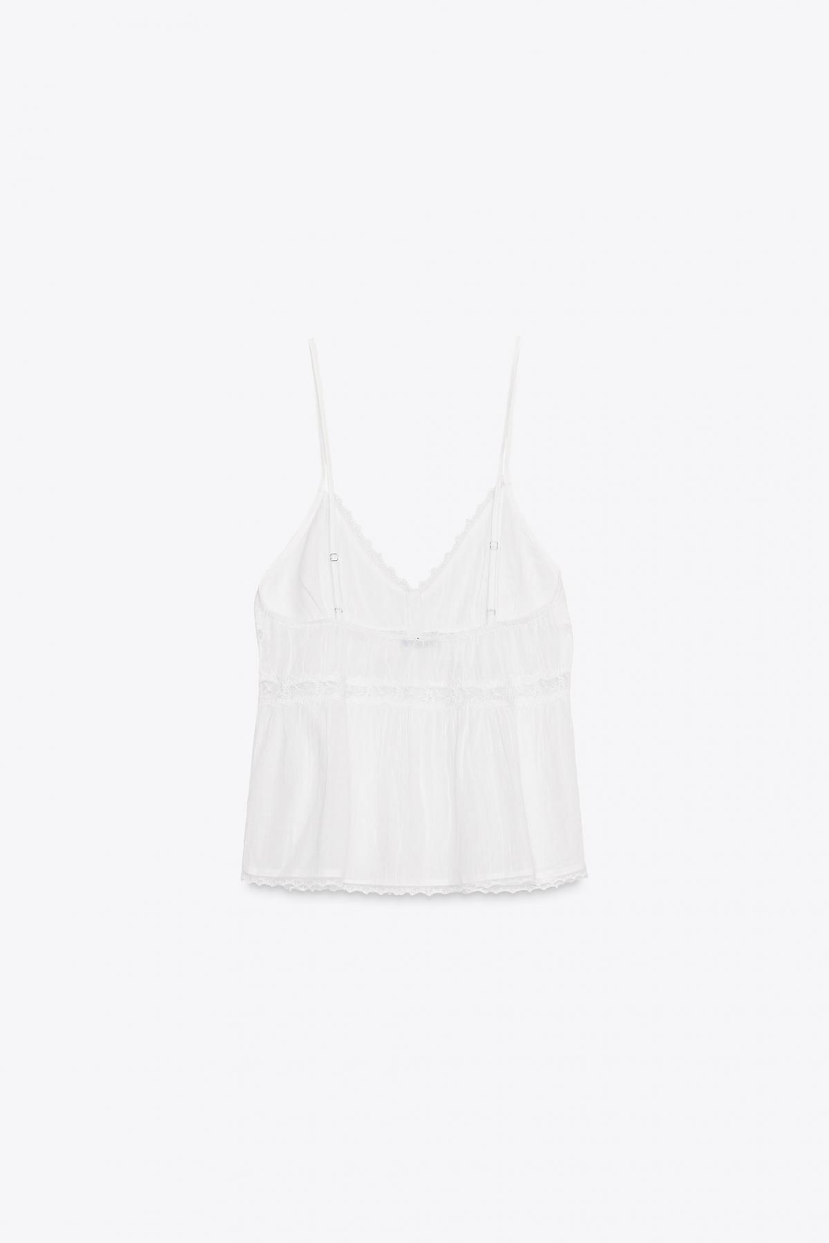 자라 레이스 트리밍 시폰 브이넥 민소매 블라우스 0881/088 WHITE - 상세 이미지 5