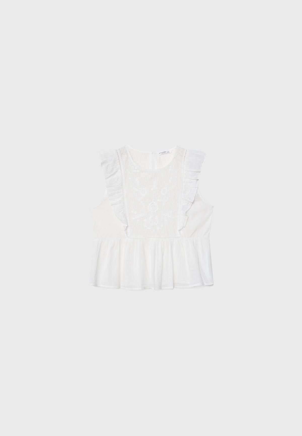 스트라디바리우스 러플 자수 플루이드 민소매 블라우스 2210/674 WHITE - 상품 이미지