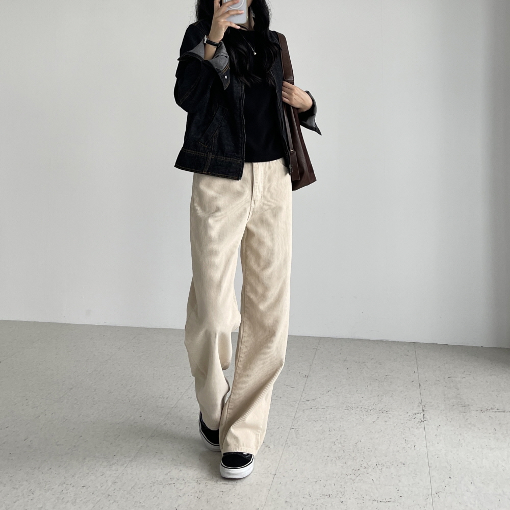 코듀로이팬츠 여성가을바지 세미와이드 뒷밴딩 일자 통바지 누브 골덴팬츠 - 상세 이미지 5