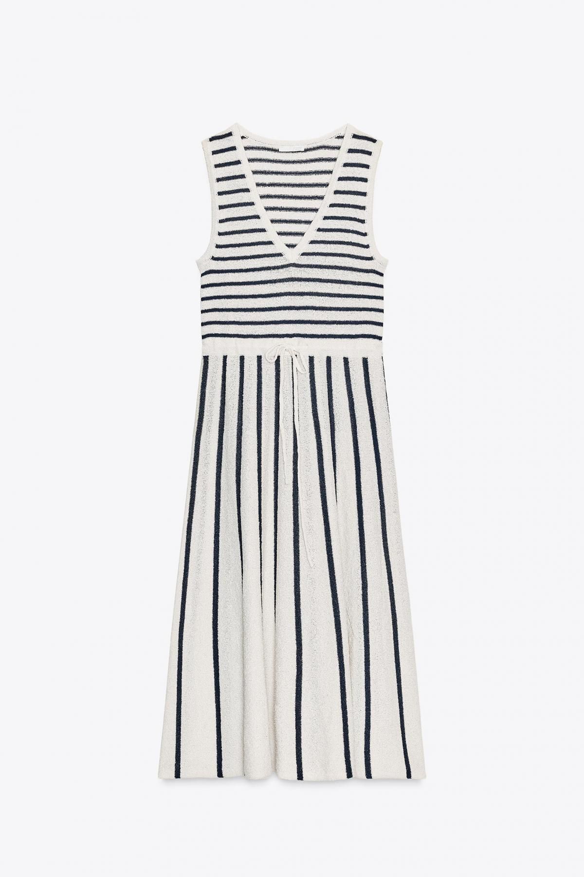 자라 스트라이프 니트 브이넥 민소매 미디 원피스 8779/633 STRIPED - 메인 이미지