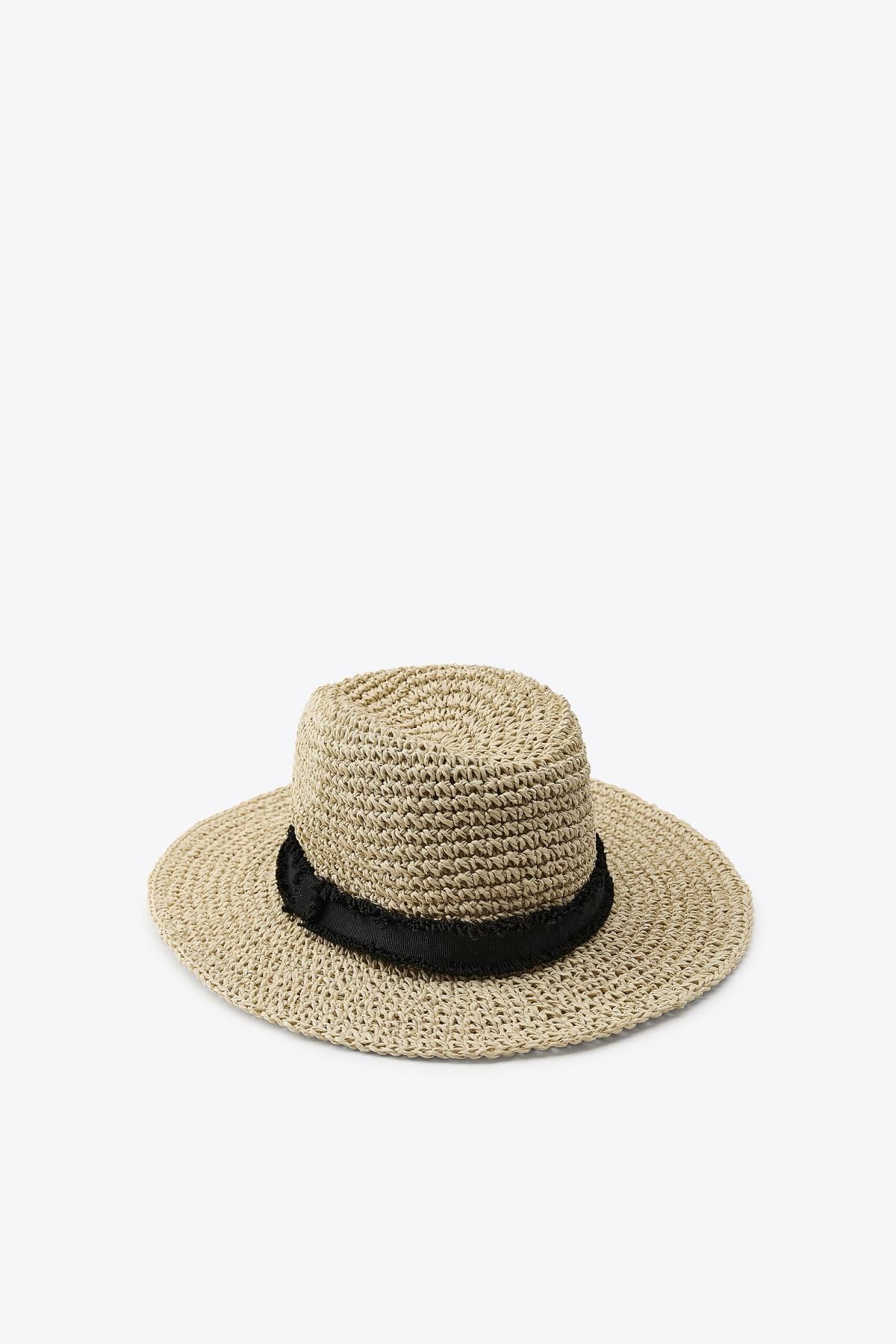 자라 썸머 라피아 와이드브림 페도라 배색밴드 0653/215 LIGHT BEIGE - 상품 이미지
