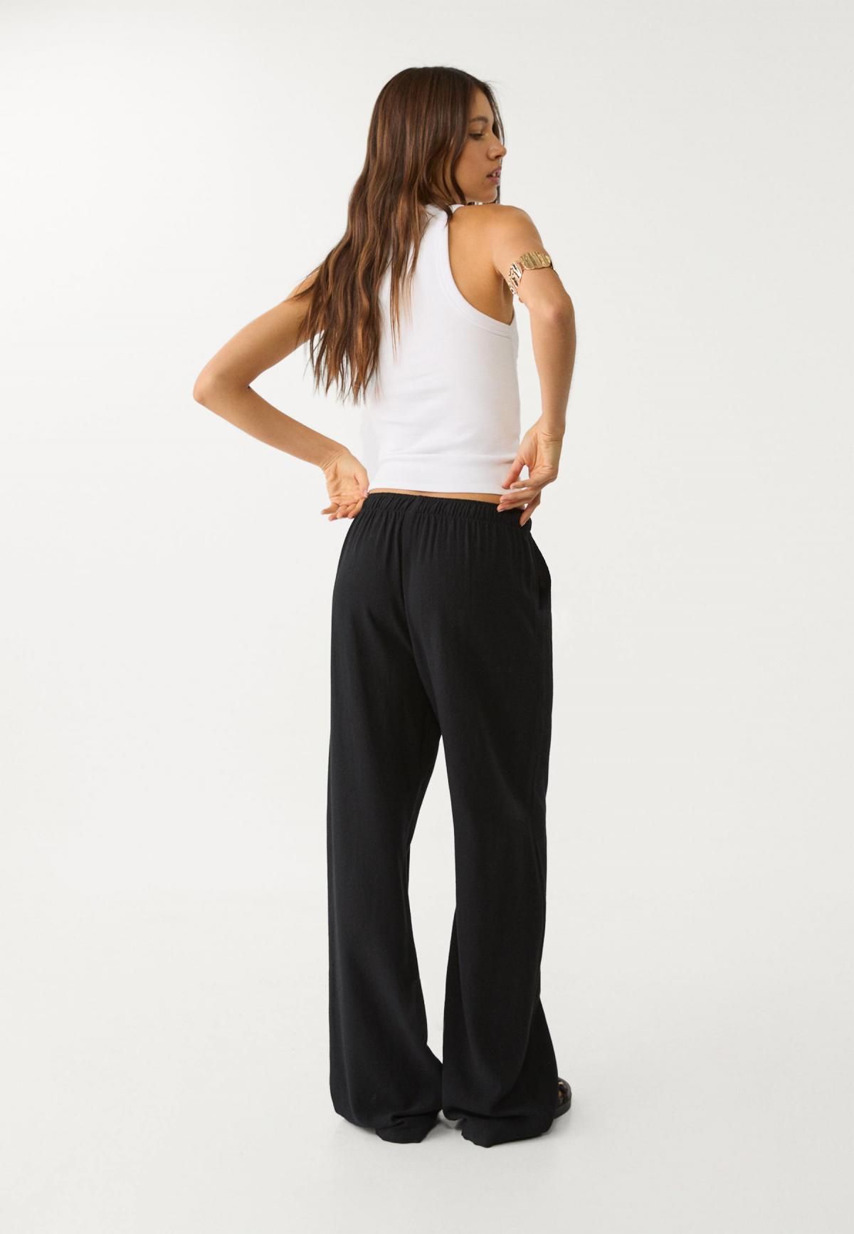 스트라디바리우스 이지웨어 린넨블렌드 와이드 팬츠 1235/331 BLACK - 상세 이미지 3