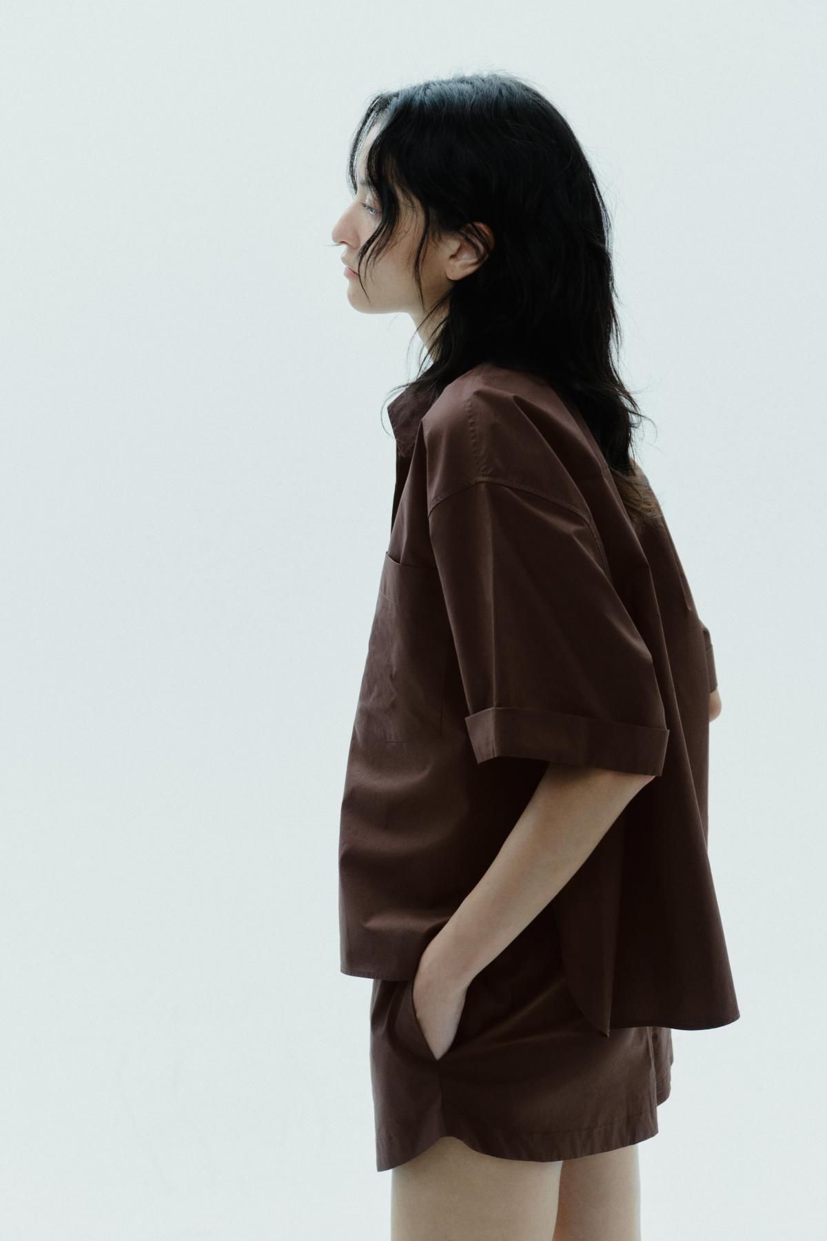 자라 미니멀 브라운 포플린 반팔 셔츠 7962/174 DARK BROWN - 상세 이미지 4