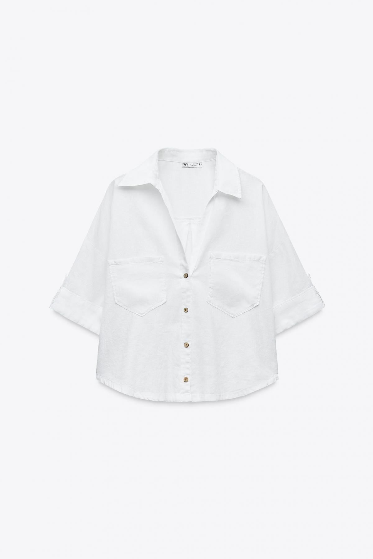 자라 크롭 린넨 블렌드 셔츠 2187/813 WHITE - 메인 이미지