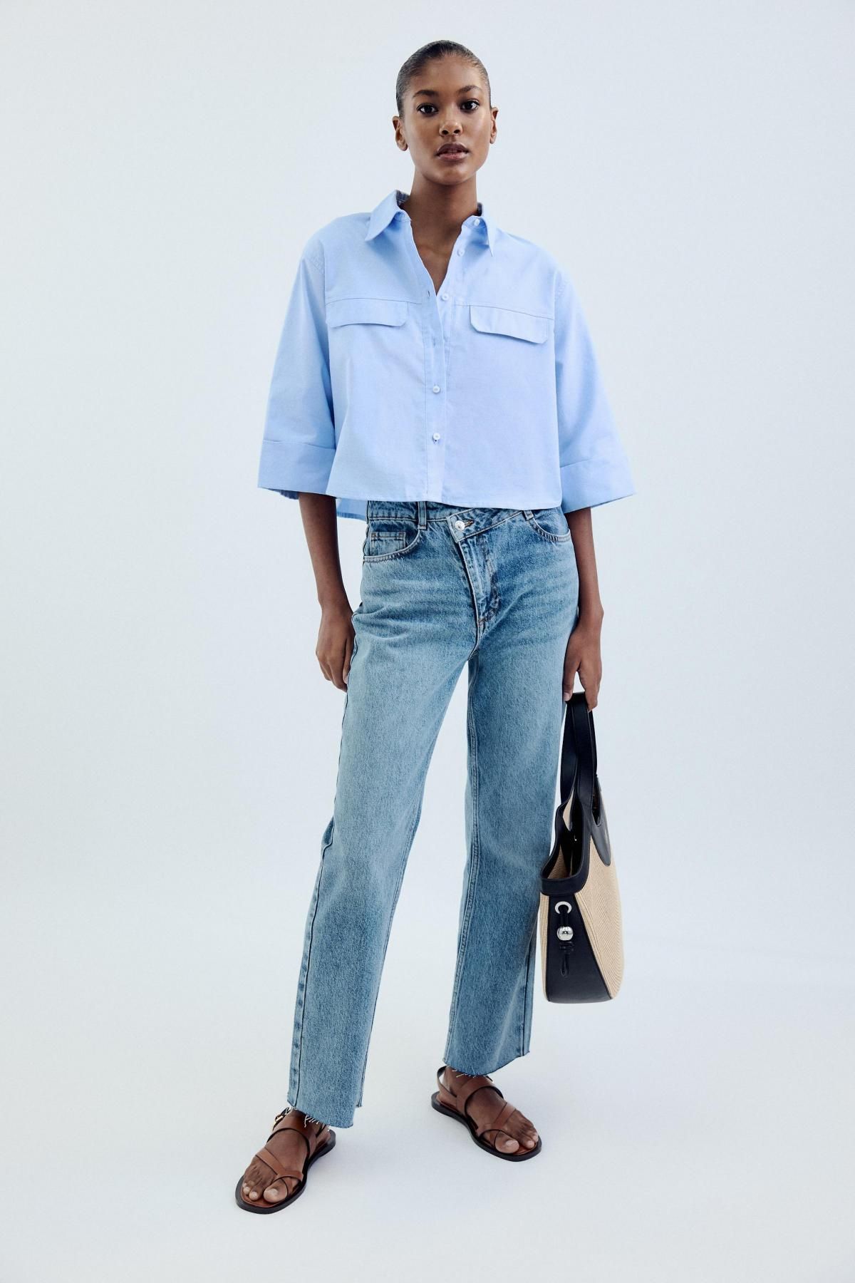 자라 테크니컬 오버핏 숏 옥스포드 셔츠 8112/867 LIGHT BLUE - 상세 이미지 2