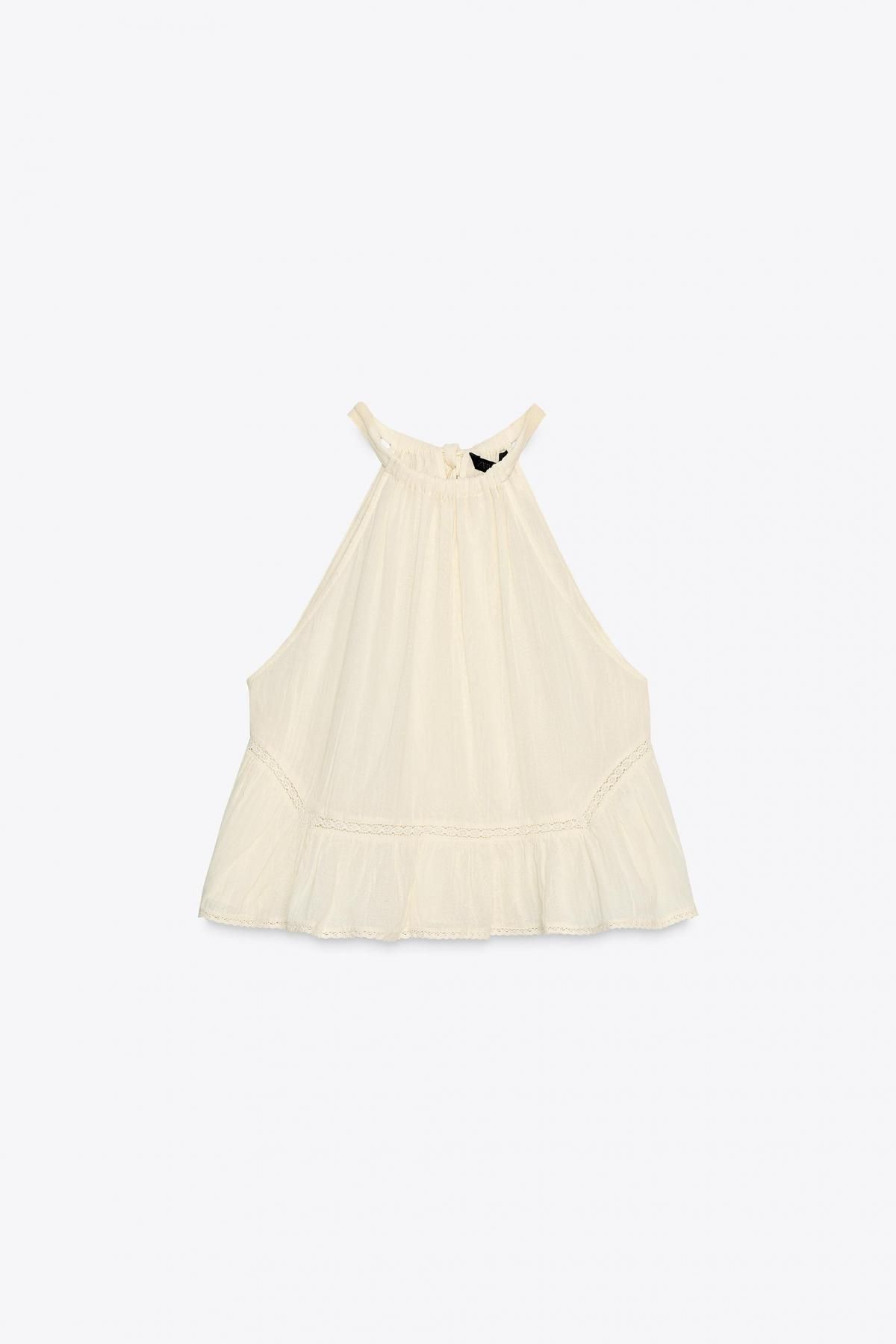 자라 페미닌 홀터넥 자수 거즈 민소매 블라우스 0881/005 LIGHT BEIGE - 메인 이미지