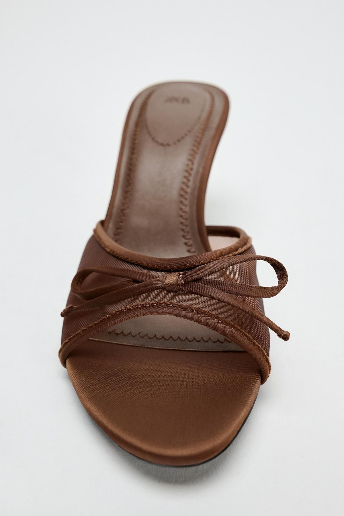 자라 트렌디 메쉬 뮬 샌들 리본 포인트 스틸레토 7cm 3310/610 BROWN - 상세 이미지 5
