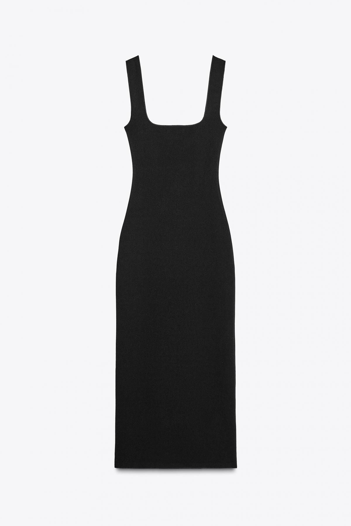 자라 스트레치 스퀘어넥 미디 니트 원피스 5584/195 BLACK - 상품 이미지
