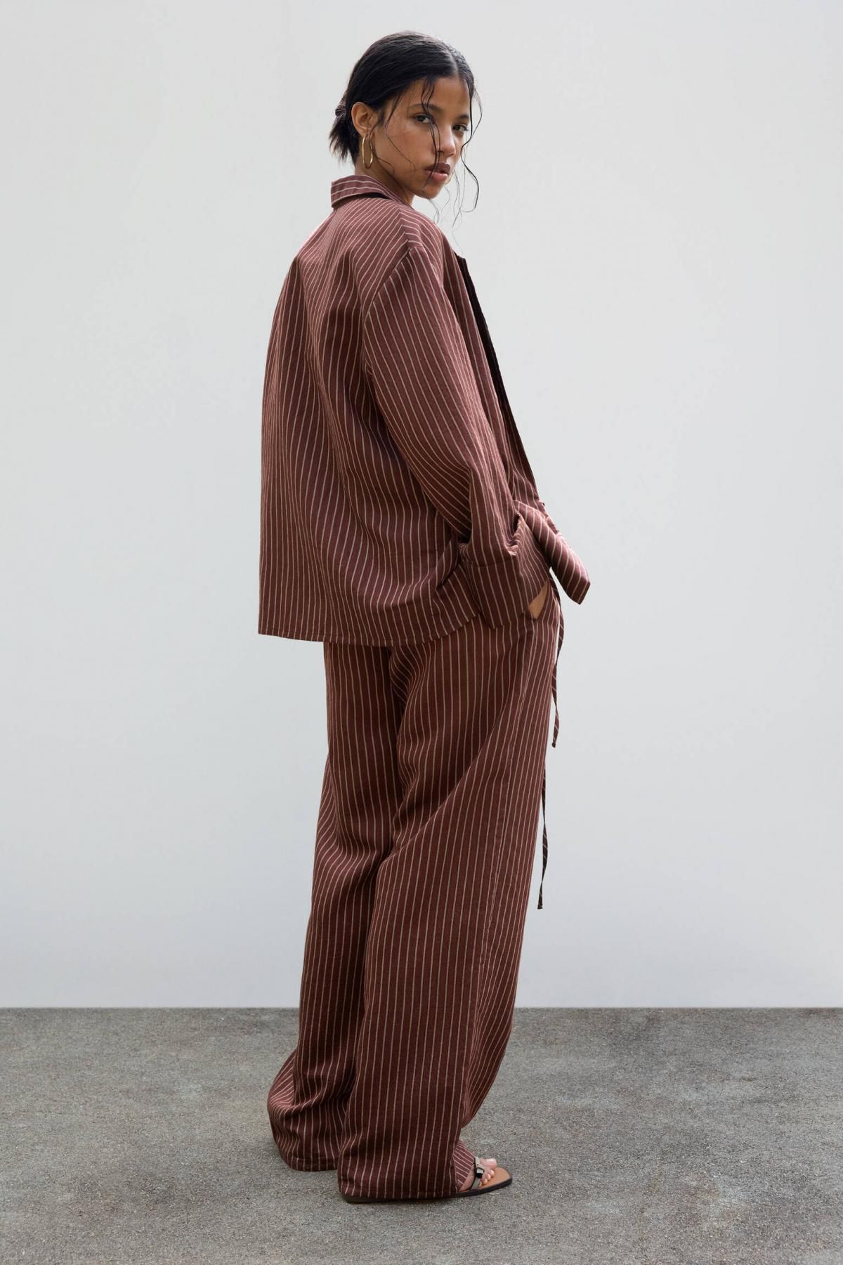 풀앤베어 브라운 스트라이프 타이 랩 셔츠 7472/406 BURGUNDY - 상세 이미지 4