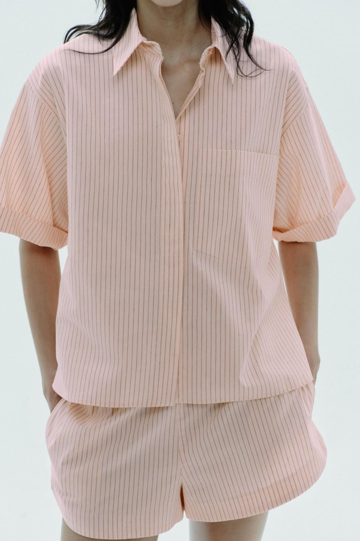 자라 스트라이프 포플린 오버핏 반팔 셔츠 7962/174 PEACH - 상세 이미지 4