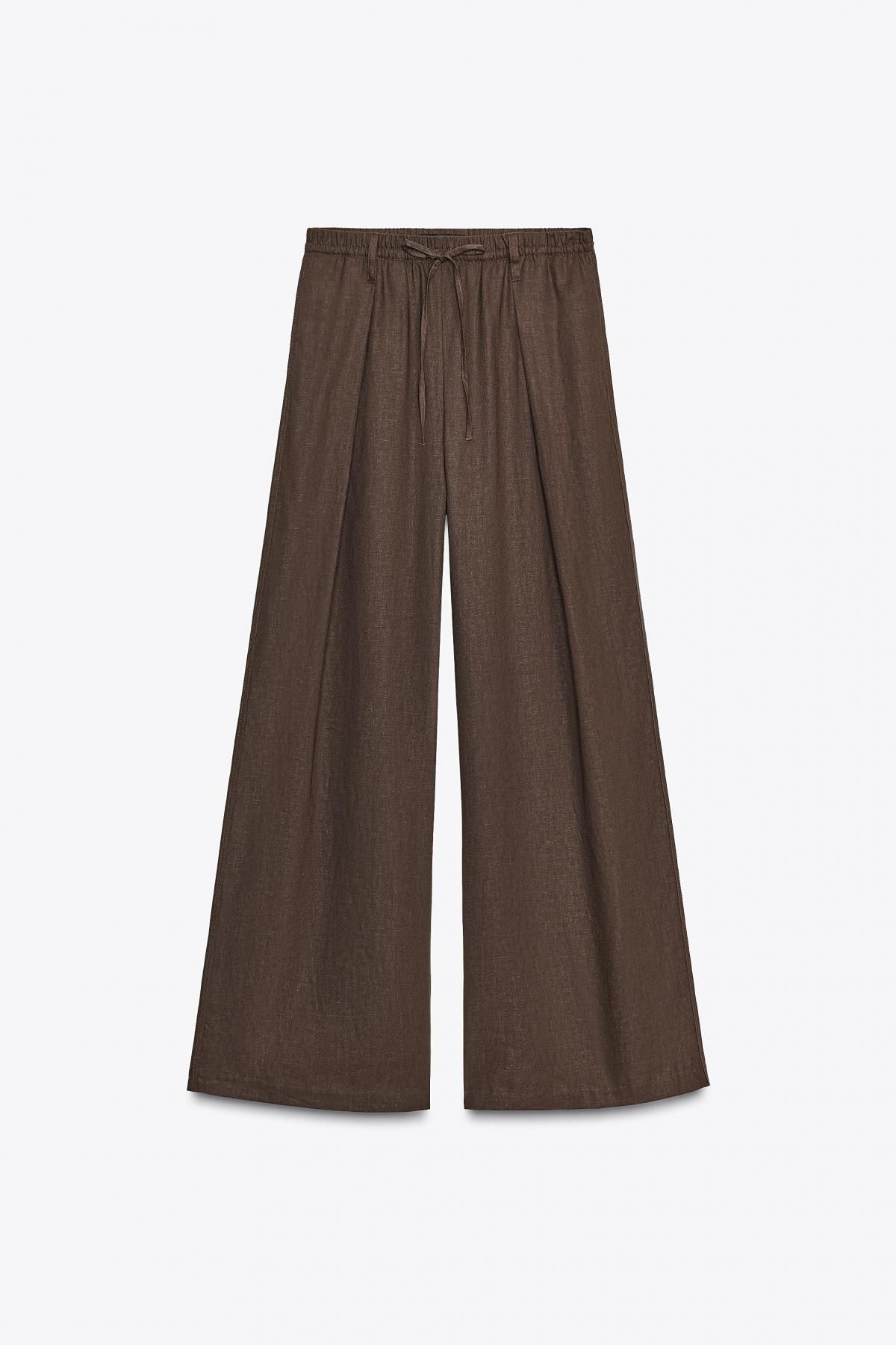 자라 린넨블렌드 와이드 팬츠 1255/507 BROWN - 메인 이미지