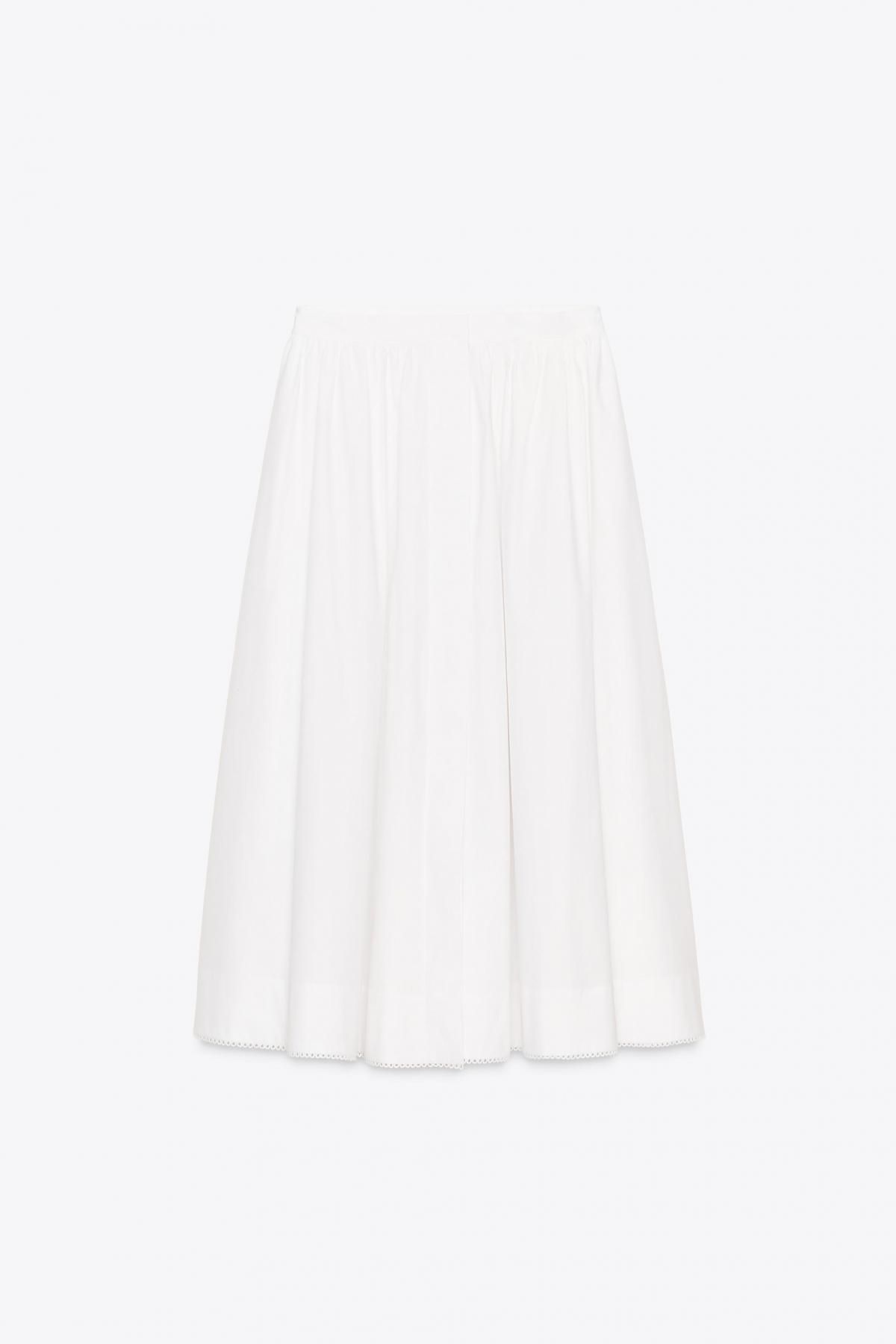 자라 미디멀 화이트 포플린 미디 스커트 2731/106 WHITE - 메인 이미지