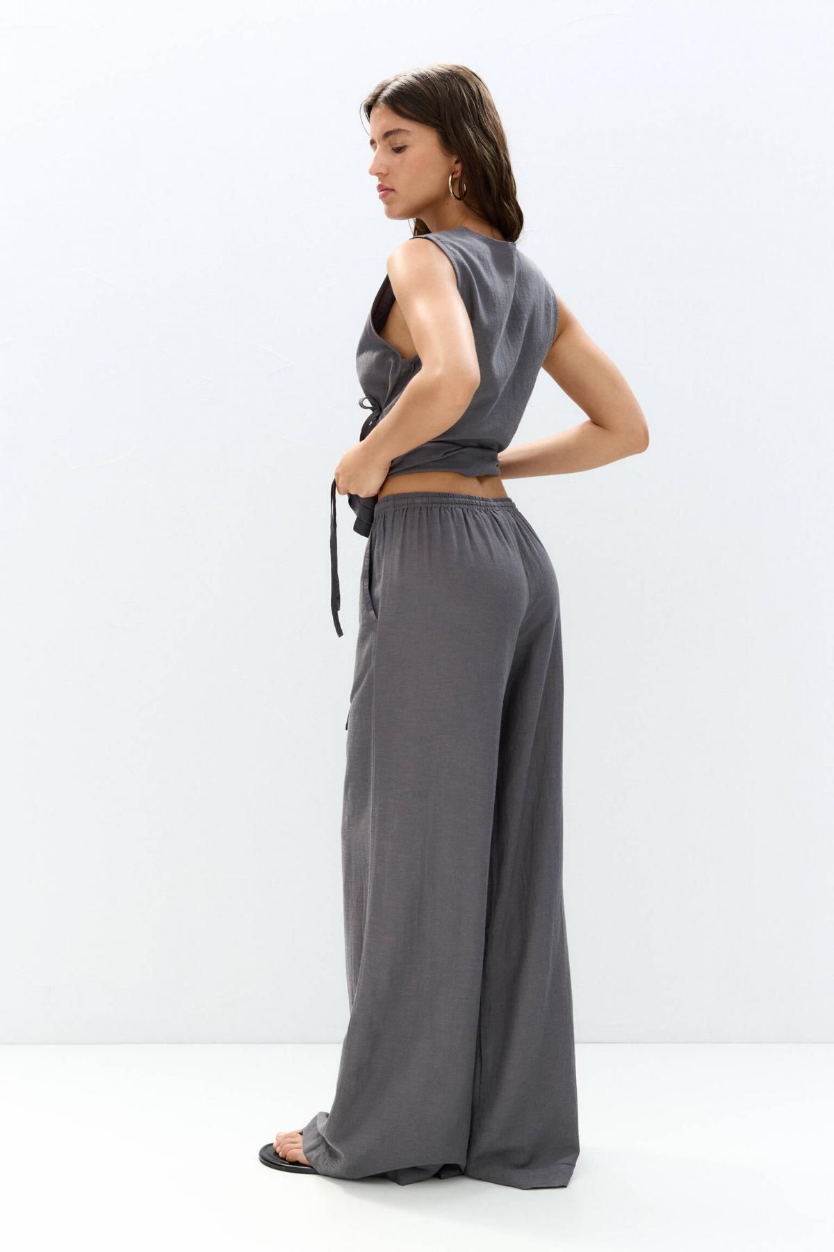 풀앤베어 내추럴 와이드핏 조거 팬츠 밴딩 린넨 블렌드 7675/312 GREY - 상세 이미지 4