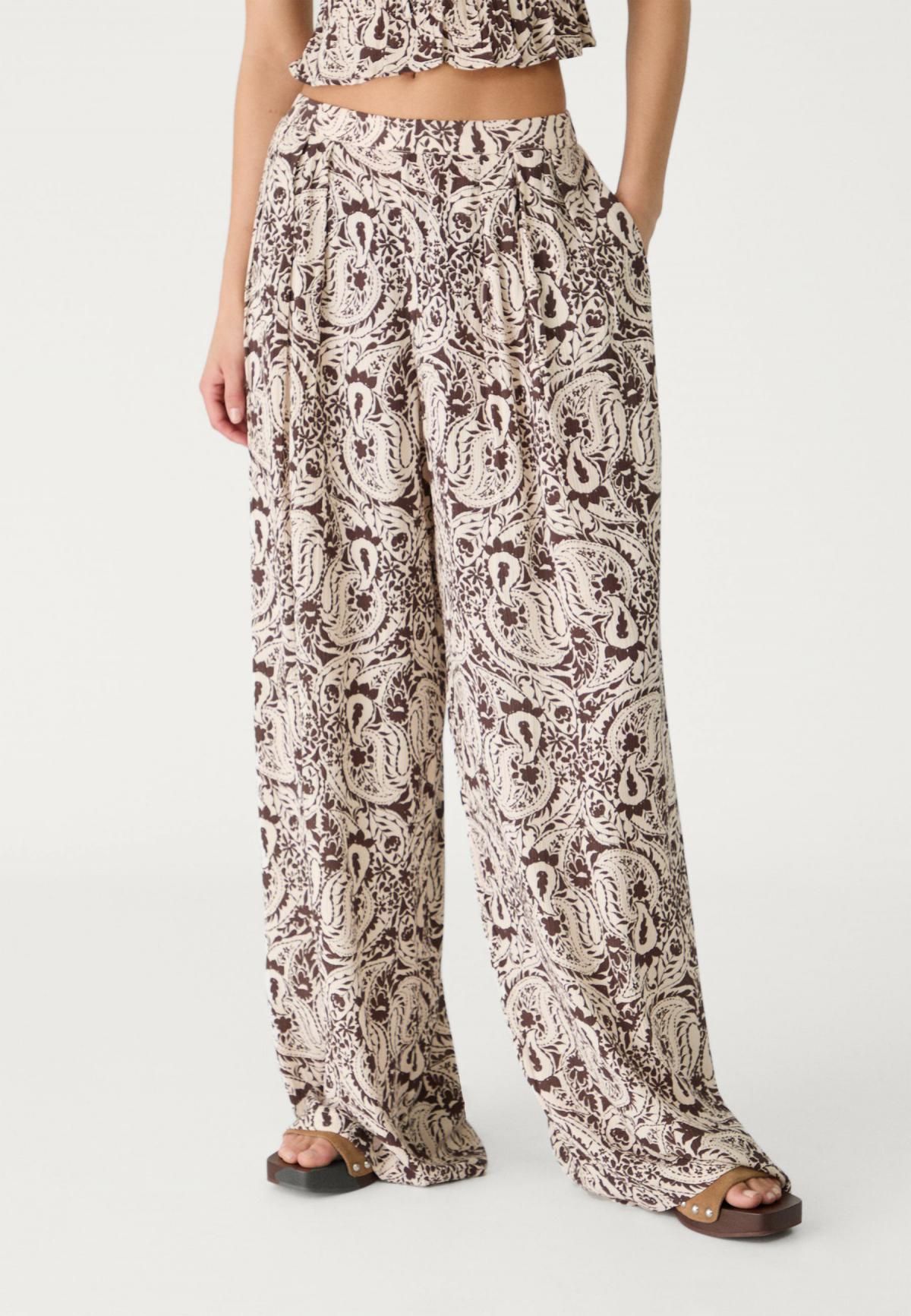 스트라디바리우스 페이즐리 프린트 와이드 팔라조 팬츠 1205/459 BROWN - 상품 이미지