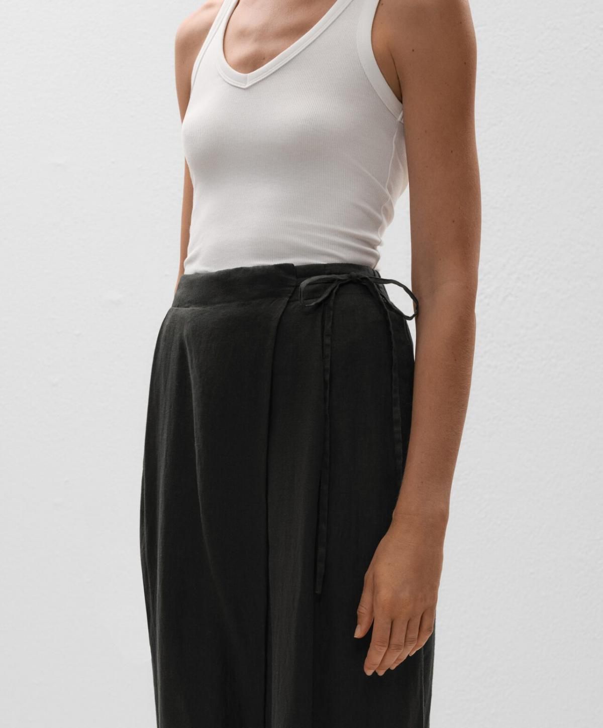 오이쇼 린넨 와이드 스트레이트 랩 사롱 팬츠 3352/873 BLACK - 상세 이미지 4