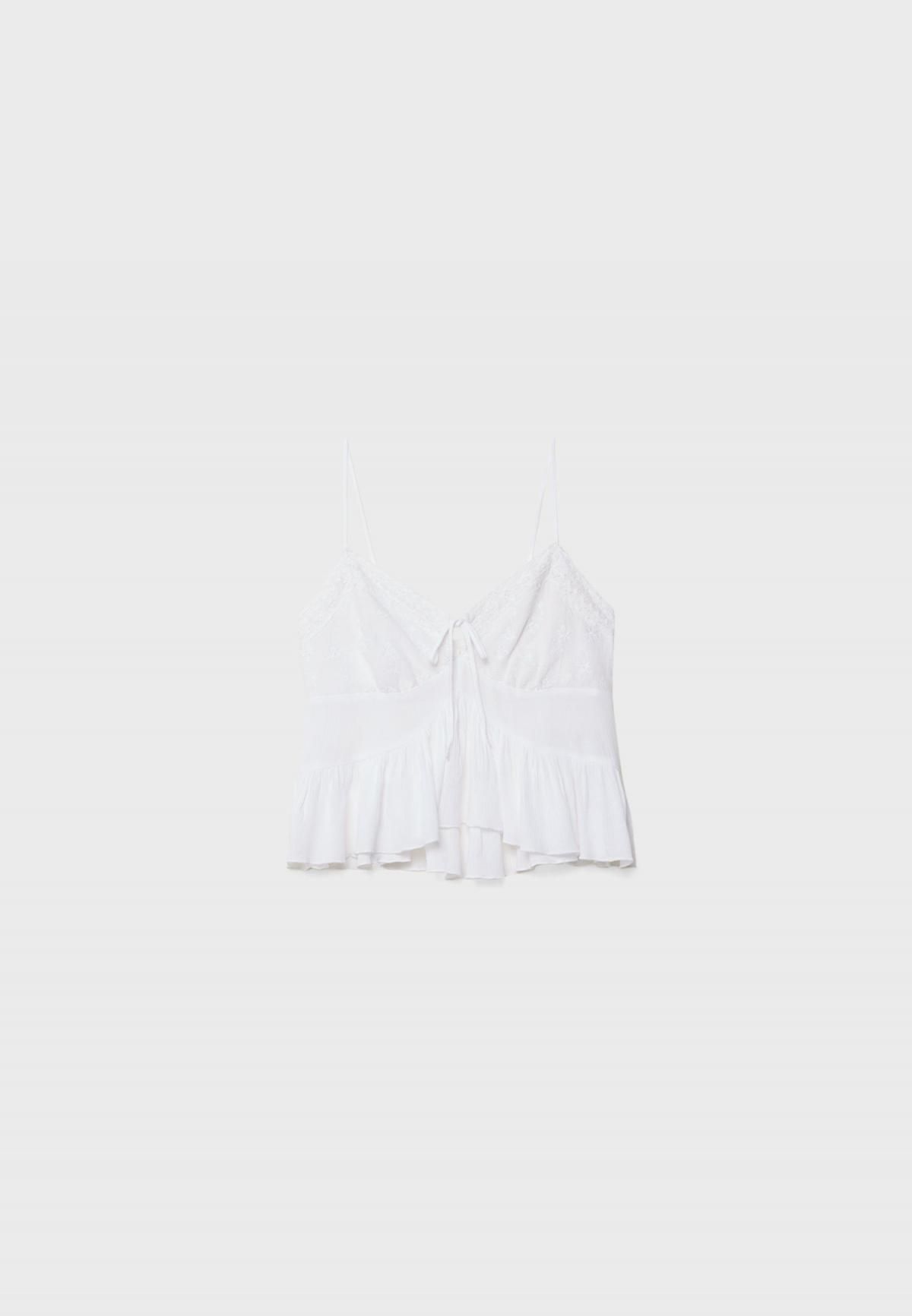 스트라디바리우스 러플 코튼 자수 슬리브리스 탑 6065/583 WHITE - 상품 이미지