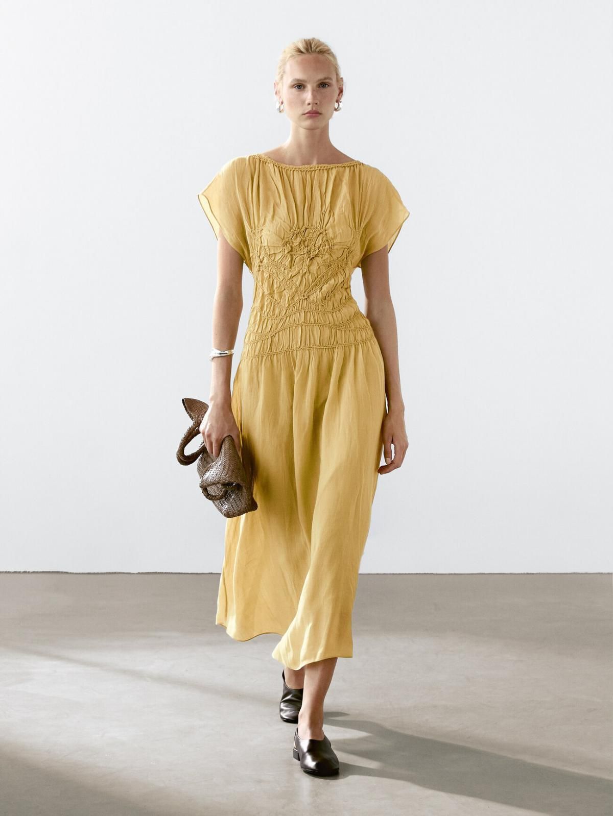 마시모두띠 플레어 자수 미디 원피스 6665/588 MUSTARD YELLOW - 상세 이미지 2