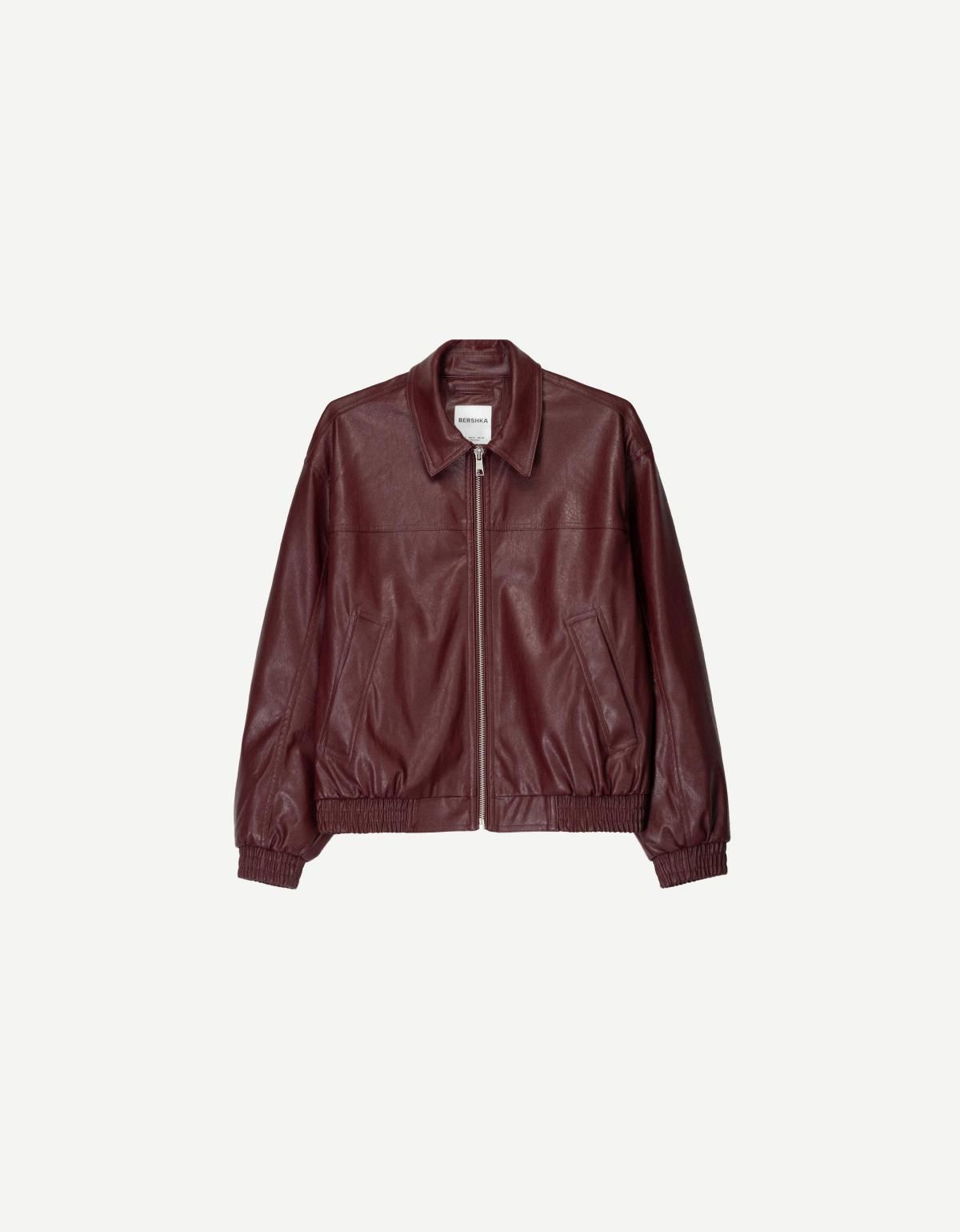 버쉬카 오버핏 페이크레더 버건디 자켓 1524/718 BURGUNDY - 상품 이미지