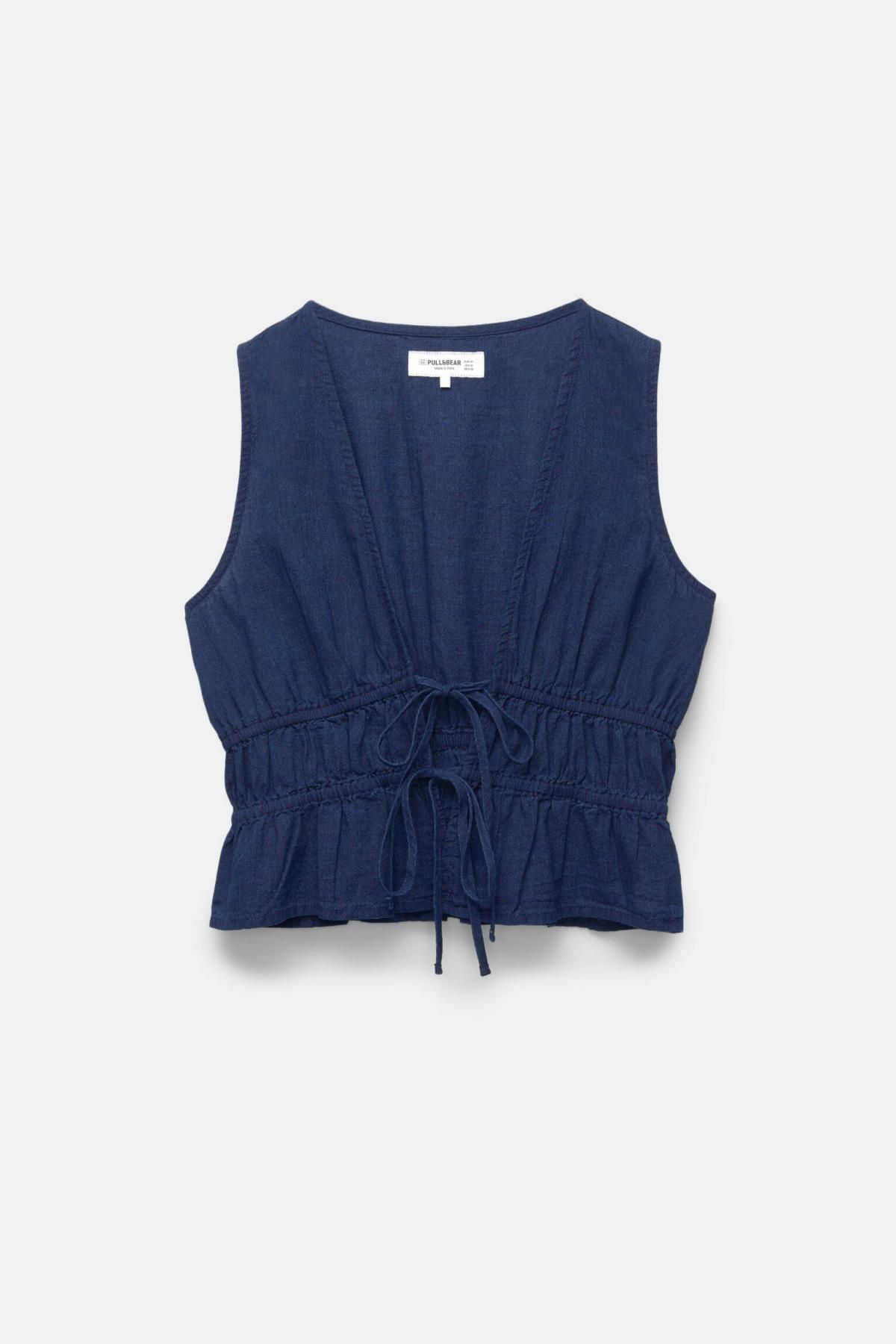 풀앤베어 데님 셔링 타이 민소매 탑 7472/354 DARK BLUE - 상품 이미지