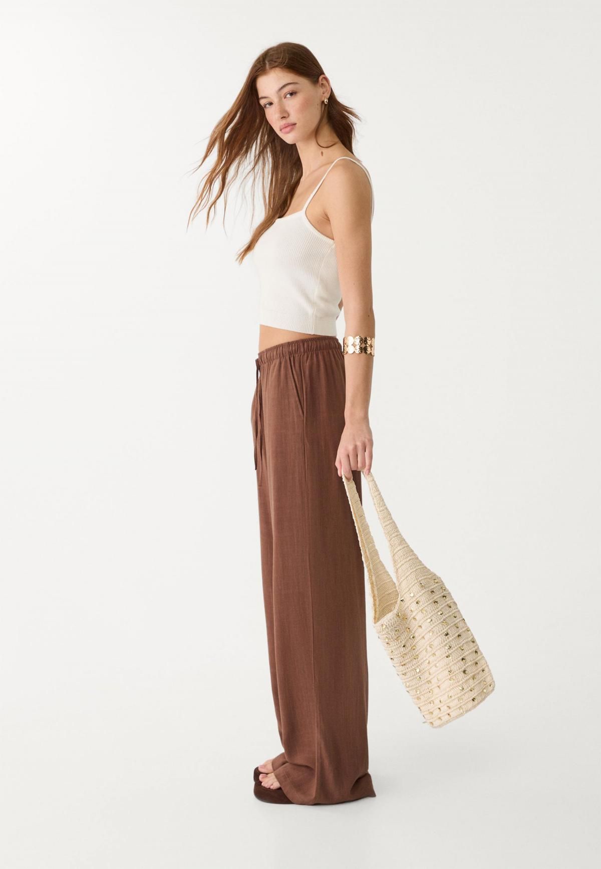 스트라디바리우스 라이트 린넨블렌드 와이드팬츠 1235/331 BROWN - 상세 이미지 5
