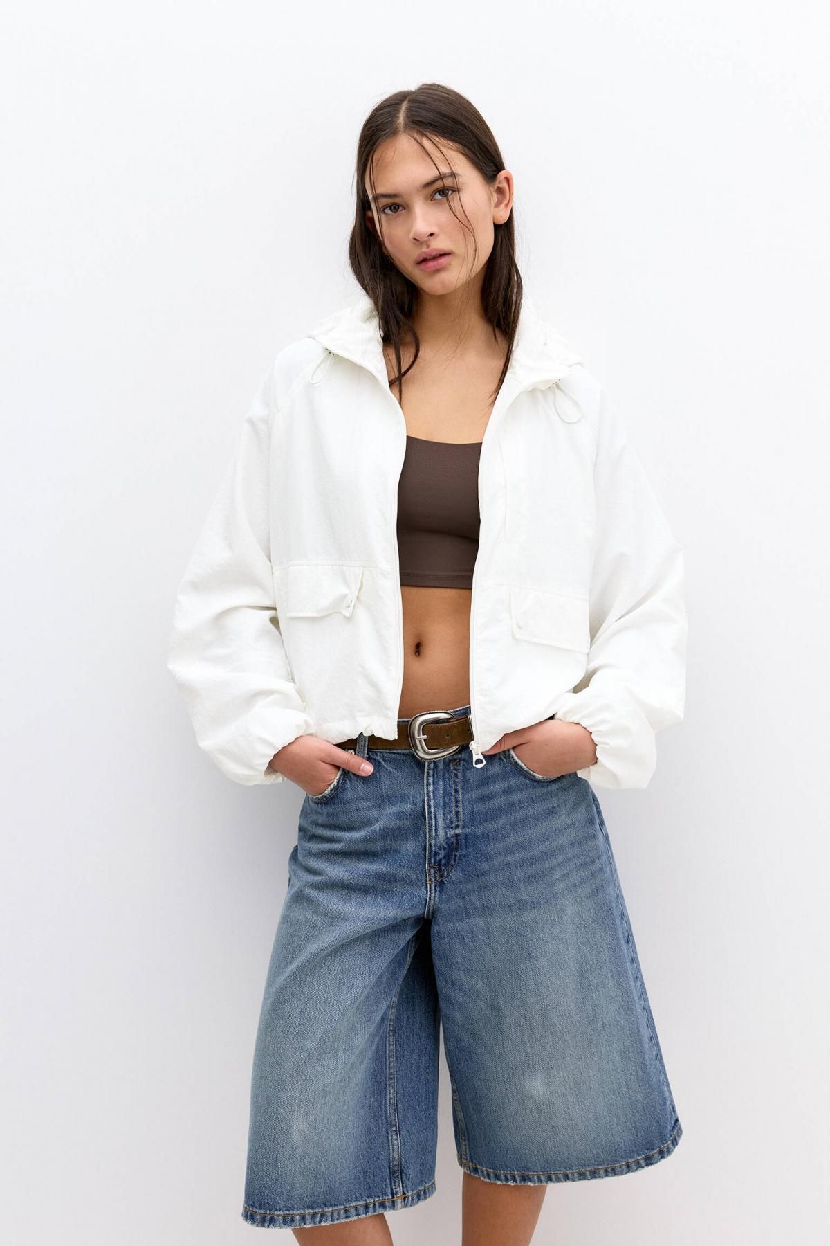 풀앤베어 라이트웨이트 바람막이 후드 크롭 재킷 3717/333 WHITE - 상세 이미지 3