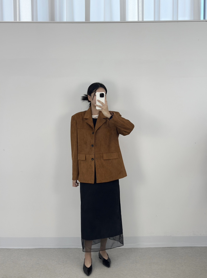 Eunice [Eunice] スエードハーフジャケットシングルジャケットオーバーフィットボクシールーズフィットショルダーパッドブラウンベージュ春秋シーズントランジットシーズン 44 サイズ 55 サ