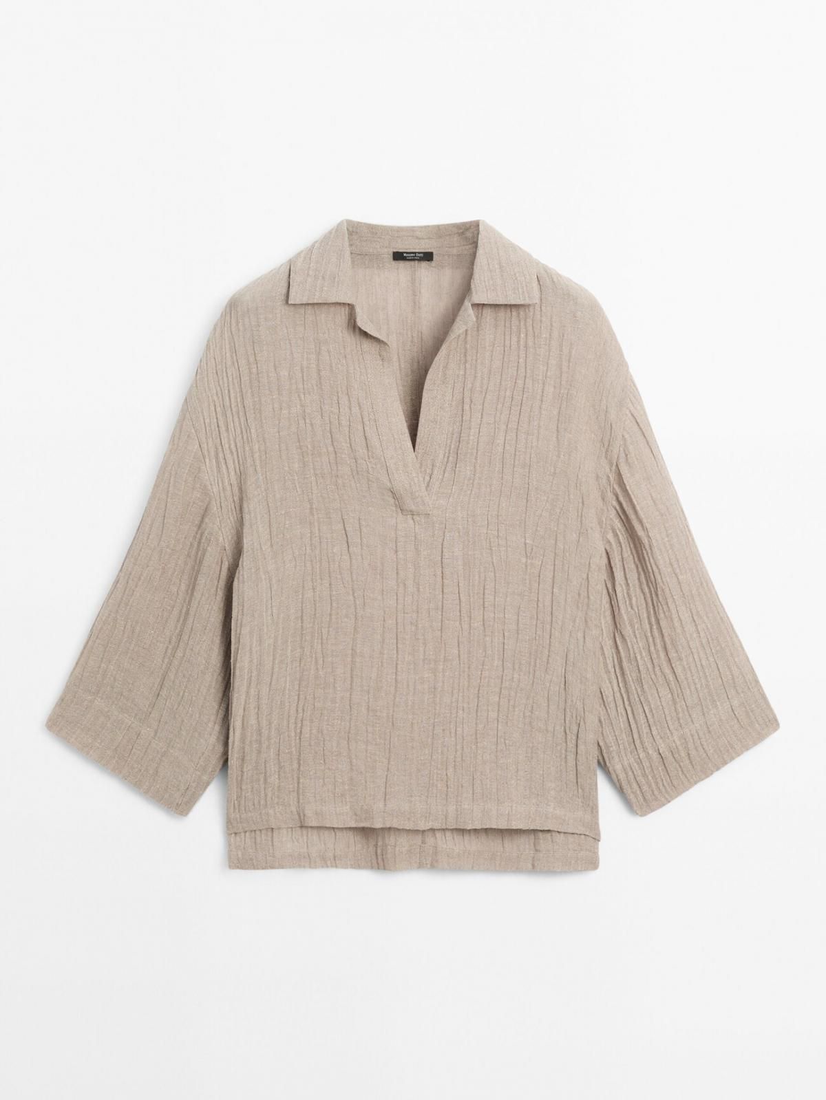 마시모두띠 내추럴 린넨 블렌드 오픈넥 블라우스 5114/715 BEIGE - 상품 이미지
