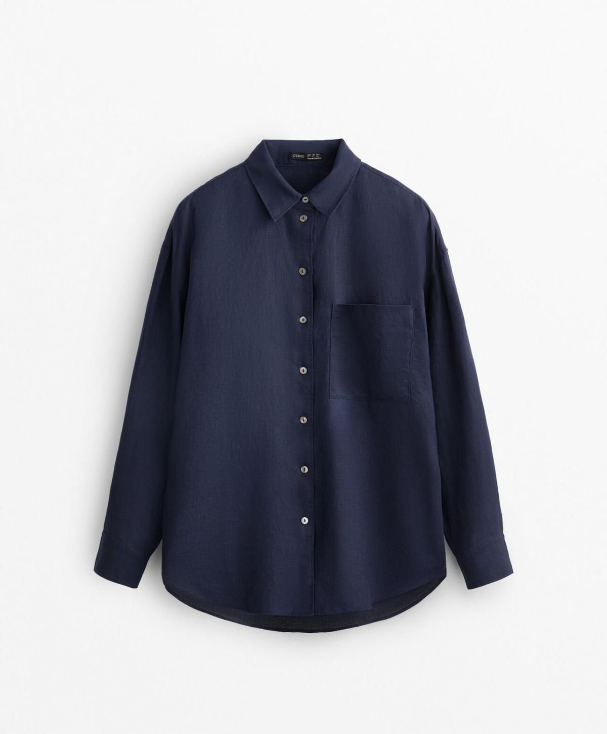 오이쇼 린넨 네이비 릴랙스핏 긴팔 셔츠 1080/313 NAVY - 메인 이미지
