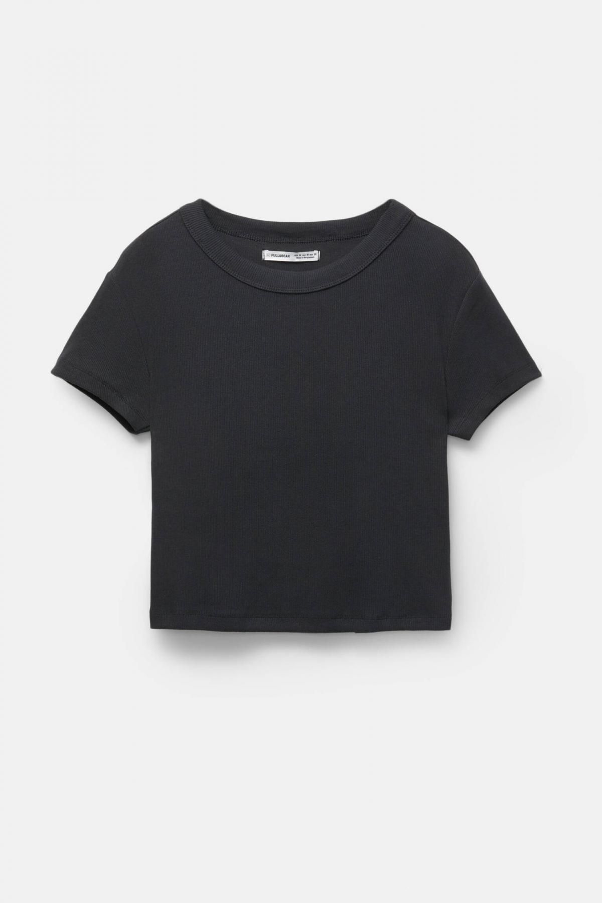 풀앤베어 미니멀 크롭 립 라운드넥 반팔 티셔츠 3245/328 BLACK - 상품 이미지