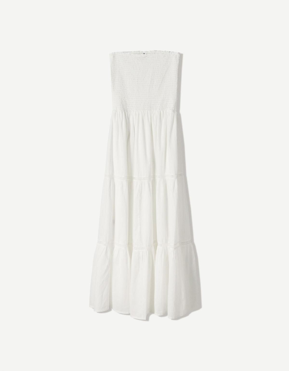 버쉬카 플레어 프릴 오프숄더 미디 원피스 5847/105 WHITE - 상품 이미지