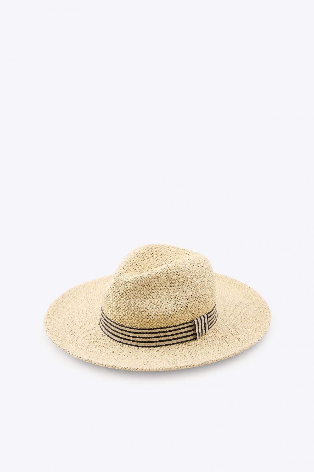 자라 라탄 와이드브림 스트라이프 밴드 페도라햇 0653/210 LIGHT BEIGE - 상세 이미지 3