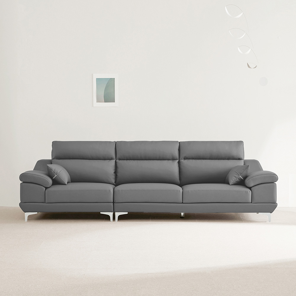 동서가구 뉴테라 천연면피가죽 소파 스툴미포함, 그레이, 4인용