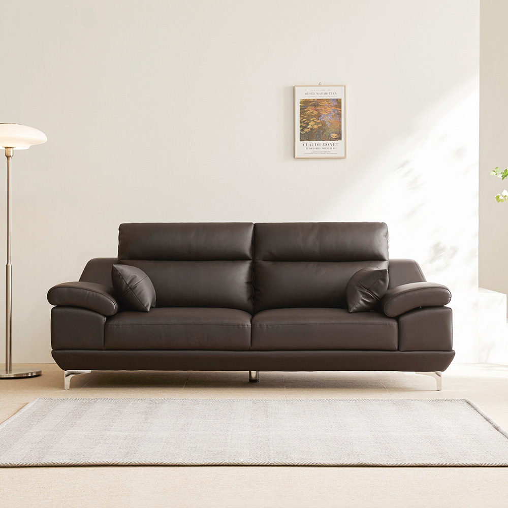 동서가구 뉴테라 천연면피가죽 소파 스툴미포함, 초코브라운, 3인용