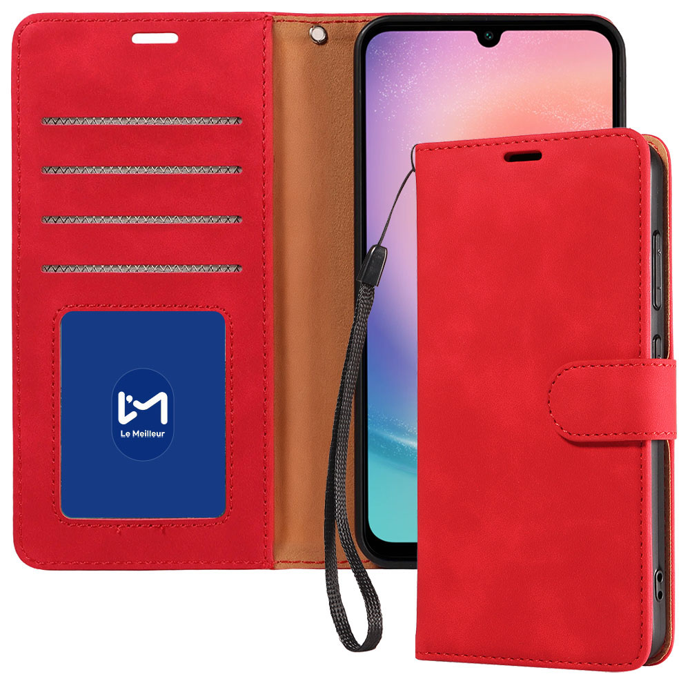 르메이어 가죽 카드수납 폴리오 지갑형 케이스 레드, 갤럭시A24 - 상품 이미지