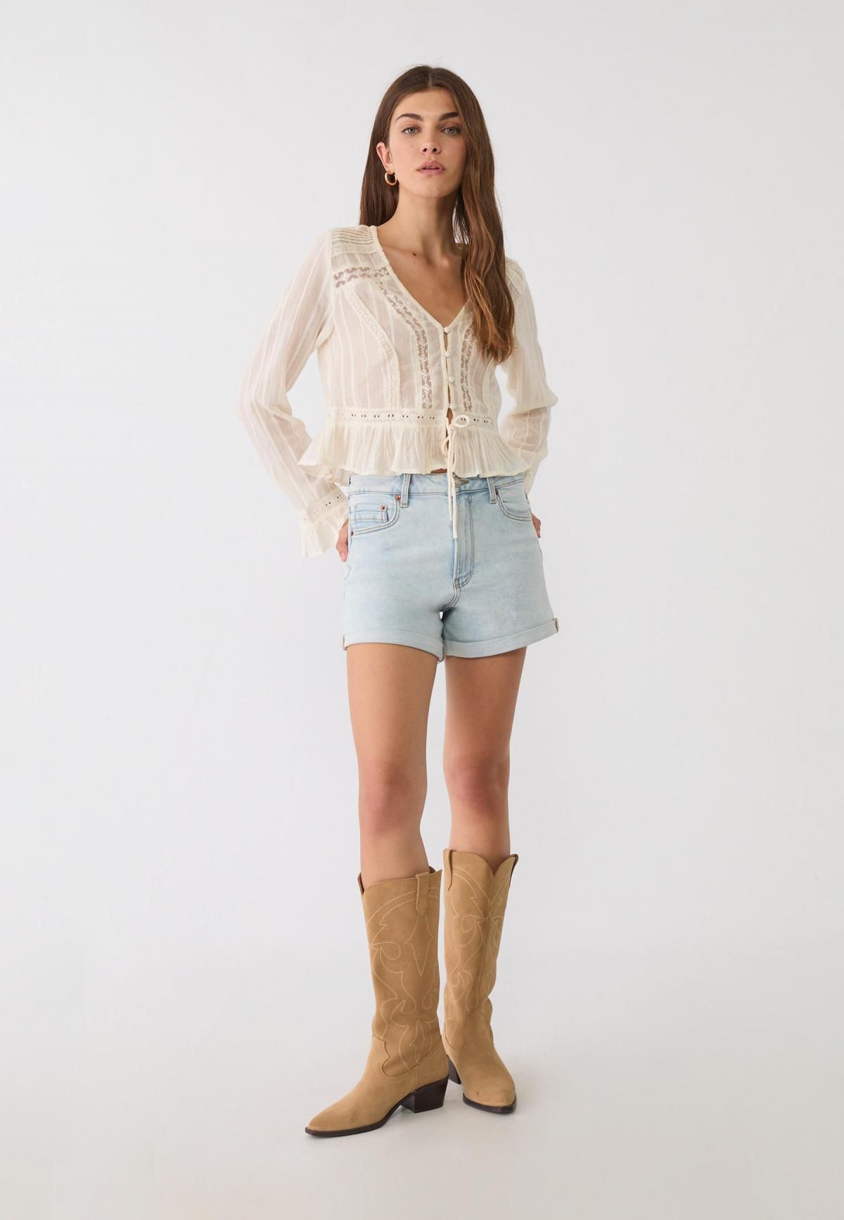 스트라디바리우스 하이웨이스트 데님 슬림 맘핏 반바지 1365/425 LIGHT BLEACH - 상세 이미지 4